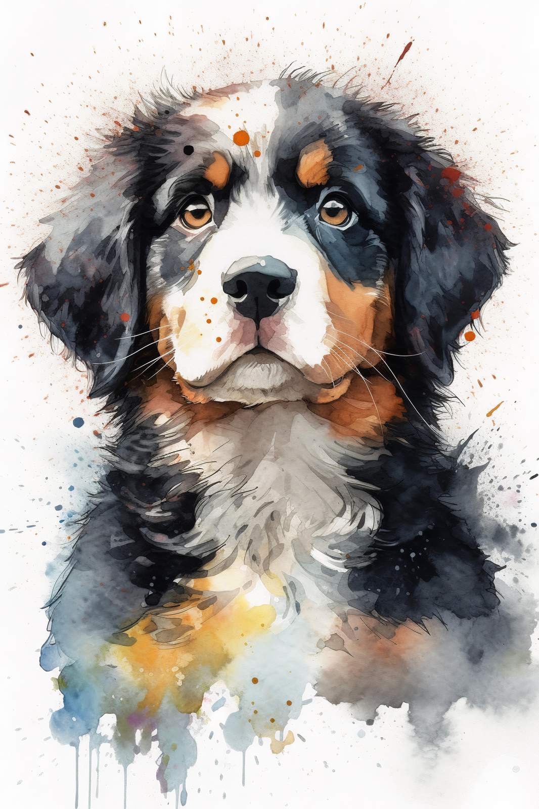 Adorable Bernese Mountain Dog Watercolor Wall Art