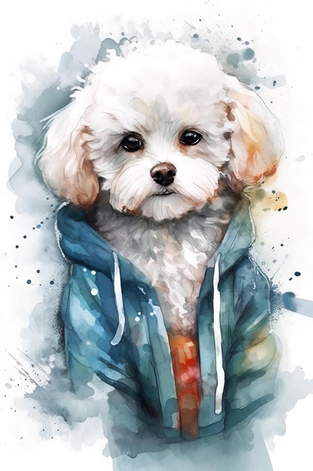 Cute Bichon Frise Hoodie Dog Watercolor Wall Art