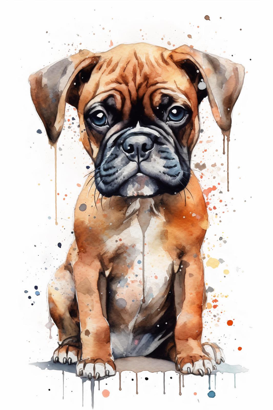 Adorable Boxer Puppy Watercolor Wall Art