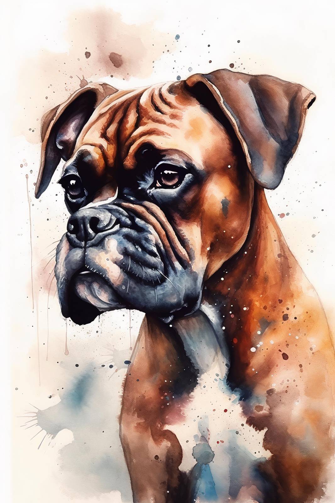 Expressive Boxer Portrait Watercolor Wall Art