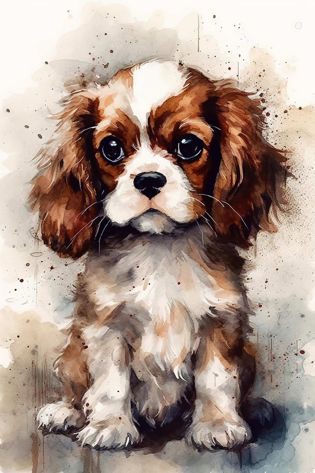 Adorable Cavalier King Charles Spaniel Watercolor Wall Art