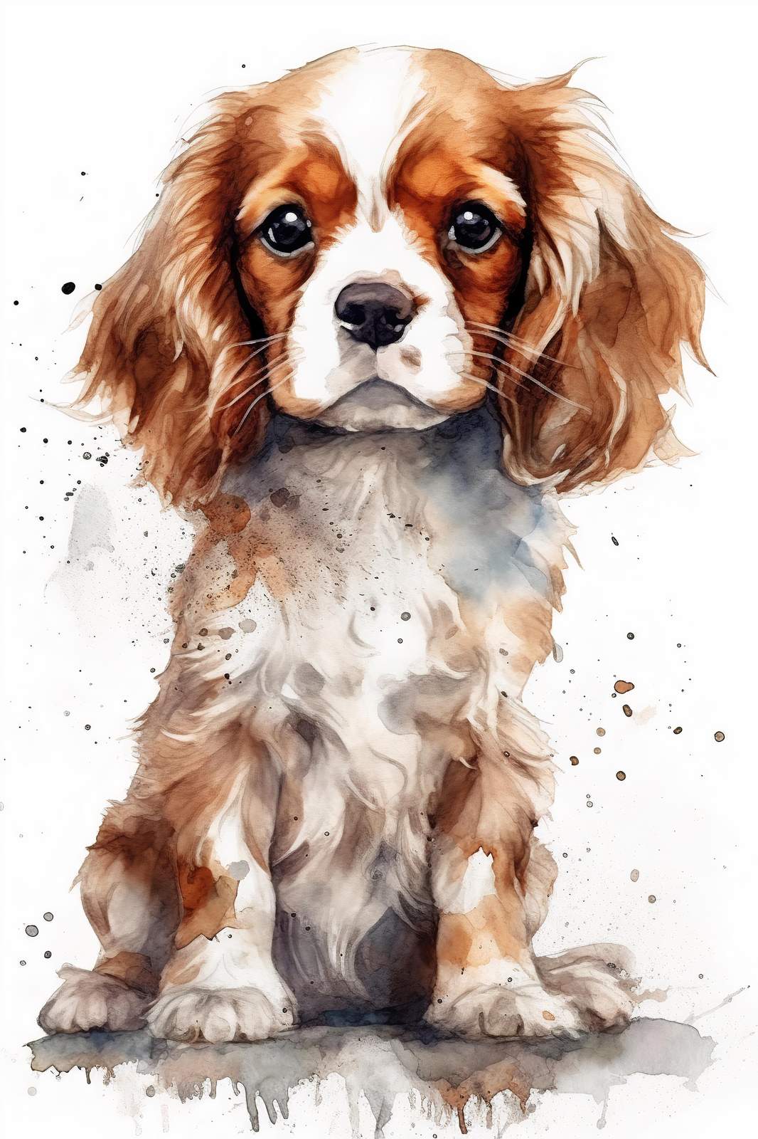 Adorable Cavalier King Charles Spaniel Watercolor Wall Art