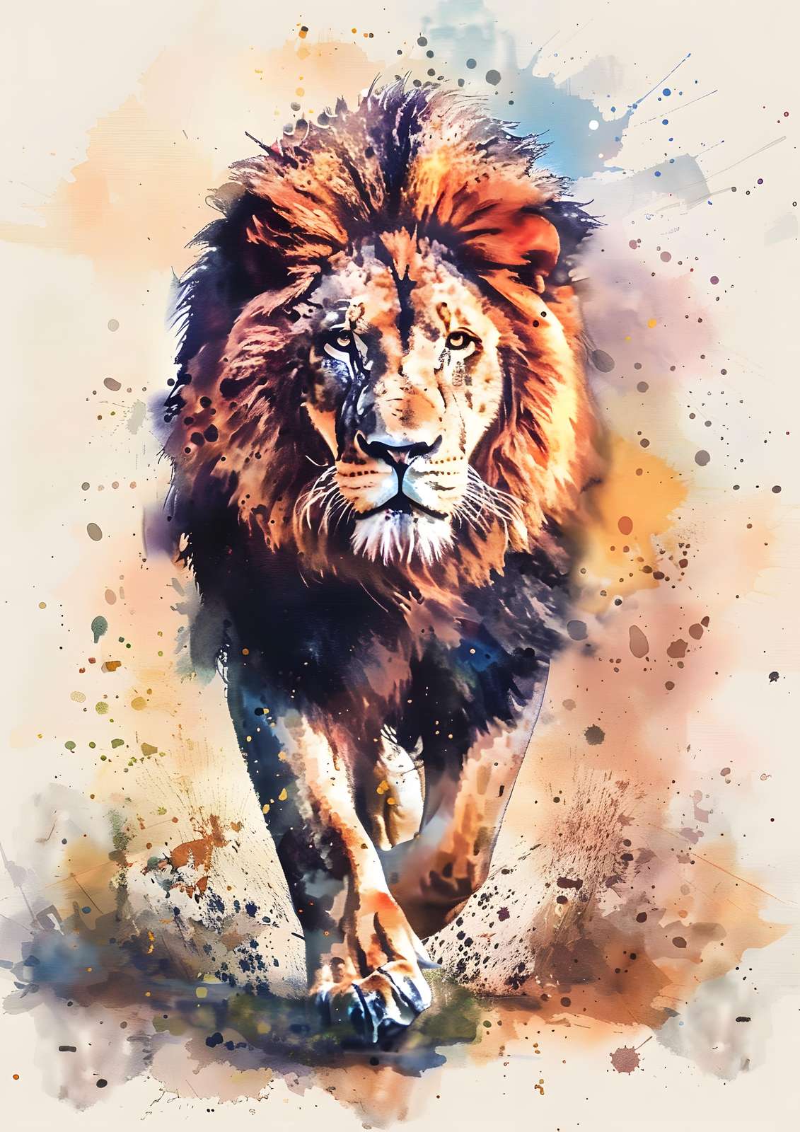 Majestic Lion Watercolor Wall Art