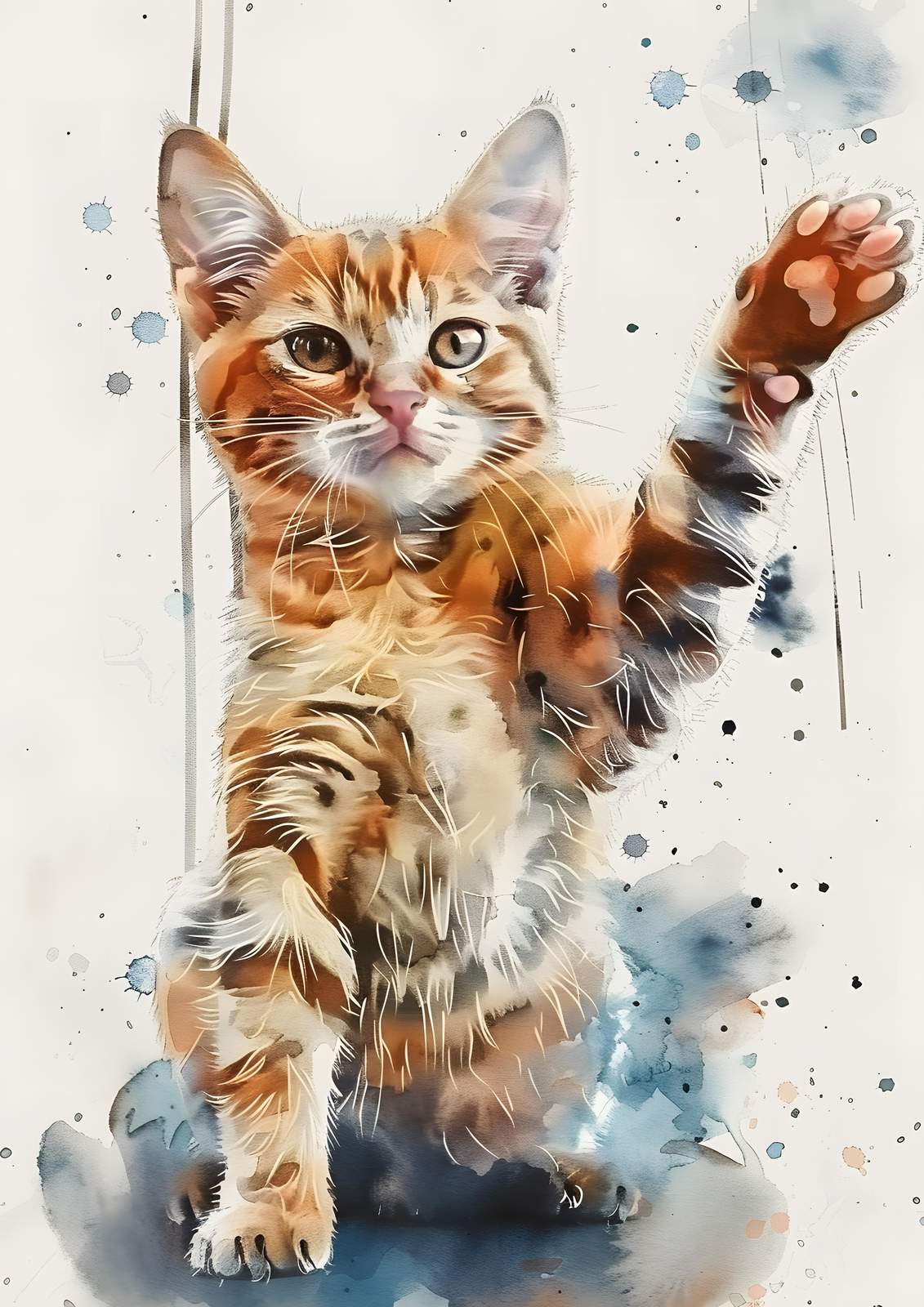 Playful Orange Tabby Cat Watercolor Wall Art