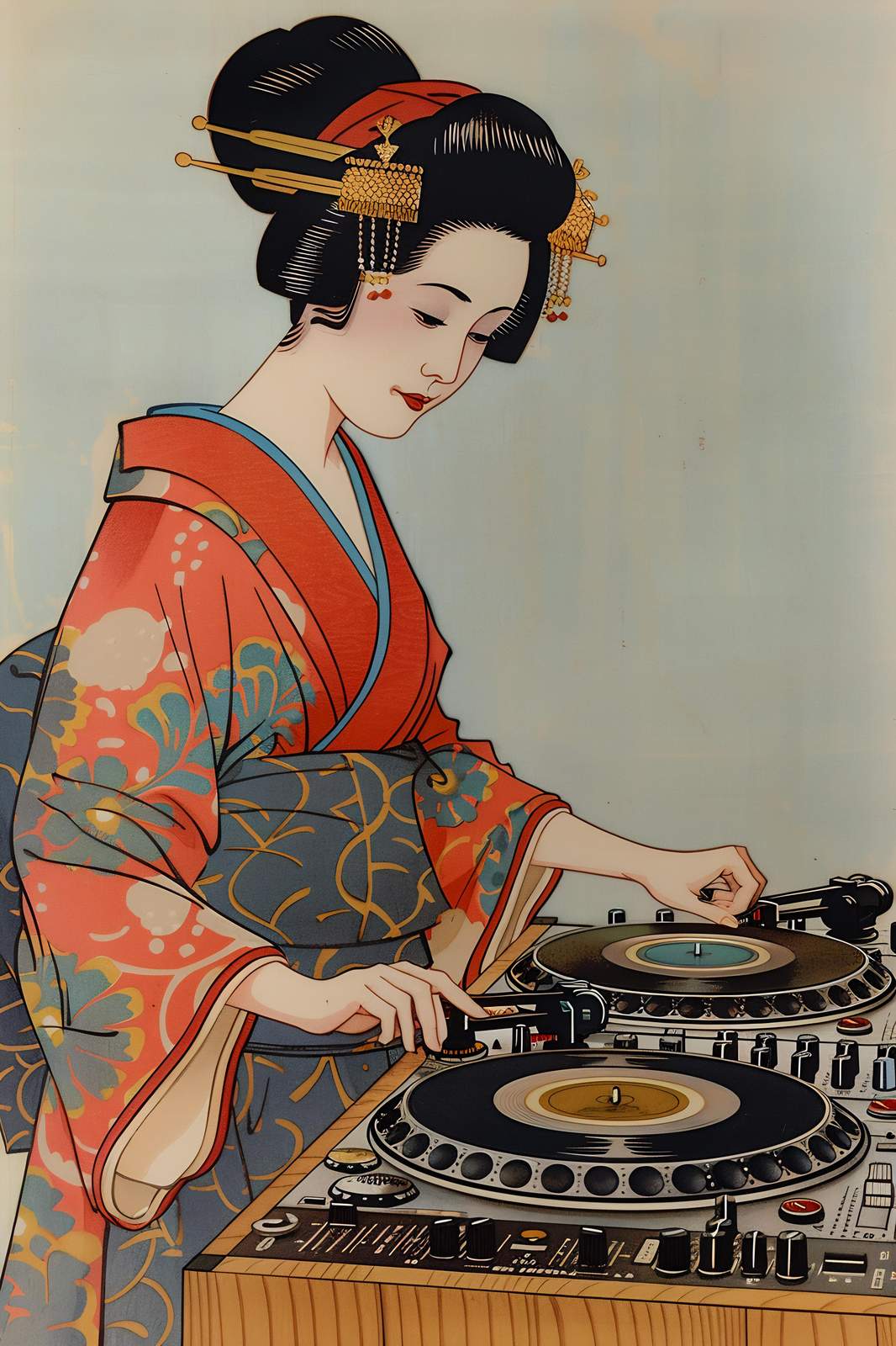 Geisha DJ Remix Japanese Art Wall Art