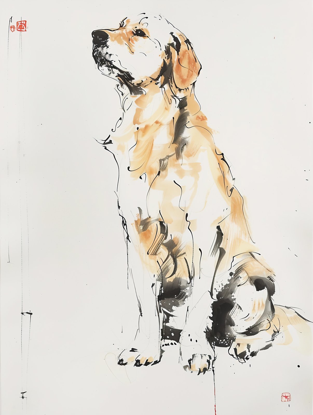 Elegant Golden Retriever Ink Painting Wall Art
