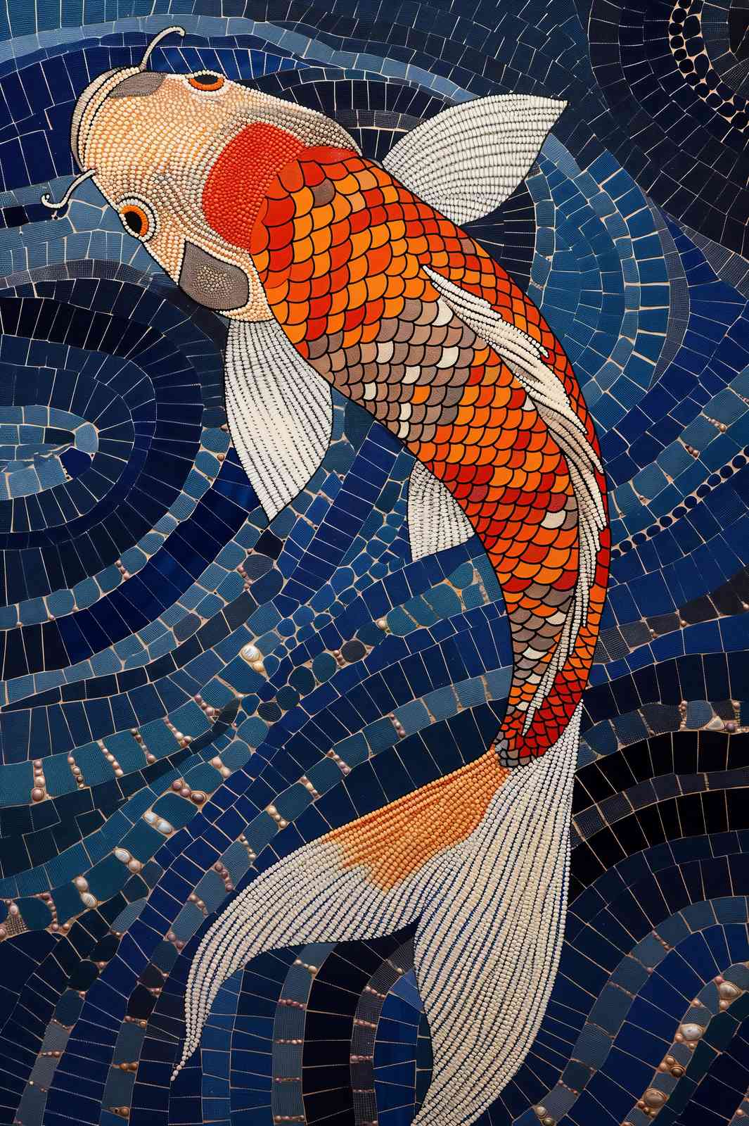 Vibrant Koi Fish Mosaic Wall Art - Zen Decor
