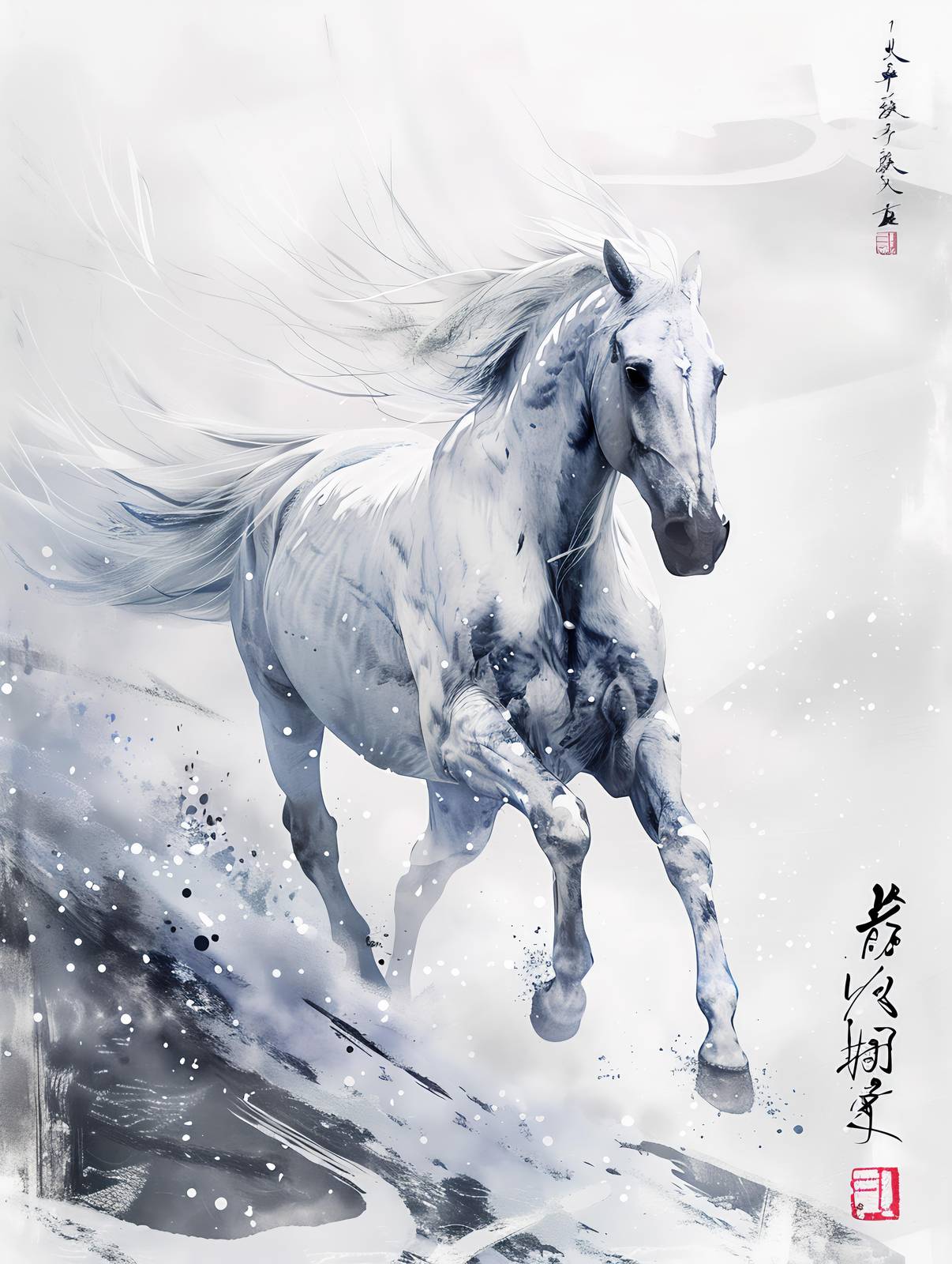 Majestic White Horse Gallop Wall Art