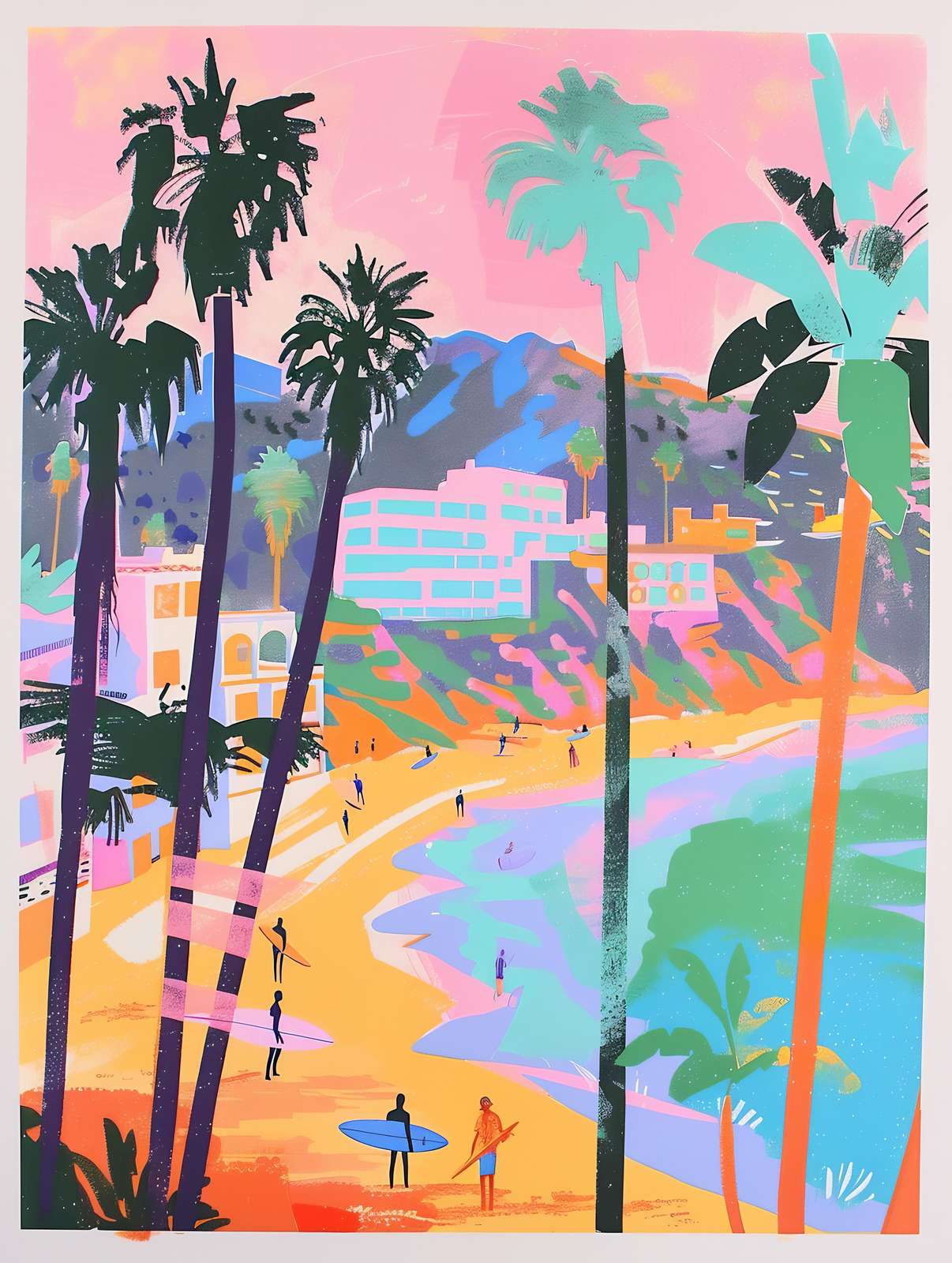 Retro Surf Beach Scene Wall Art