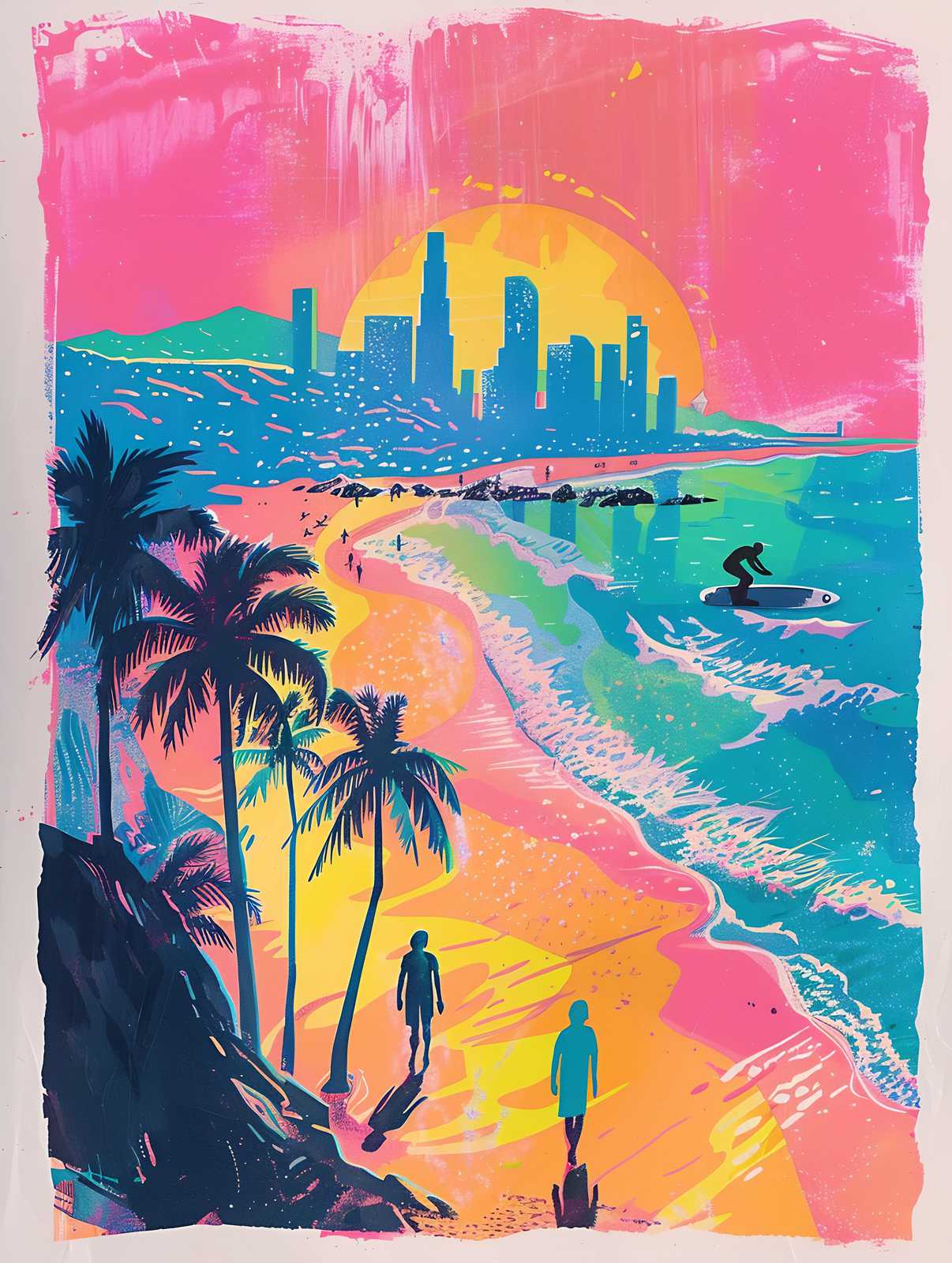 Retro Sunset Surf City Wall Art