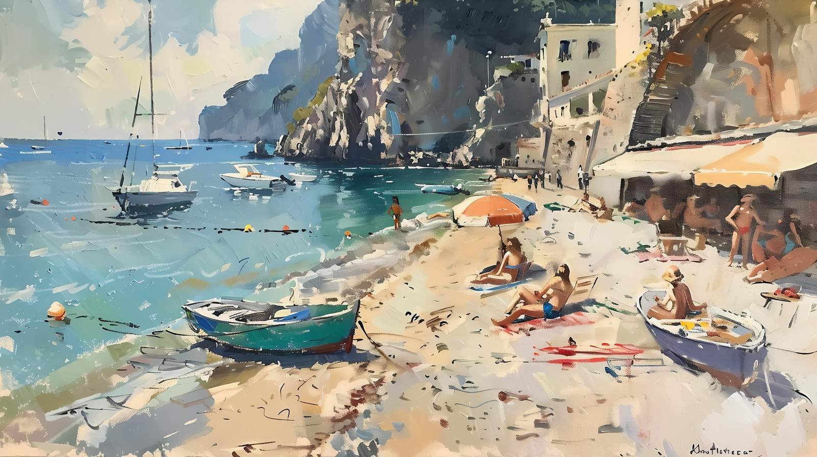 Coastal Serenity Italian Beach Scene Wall Art