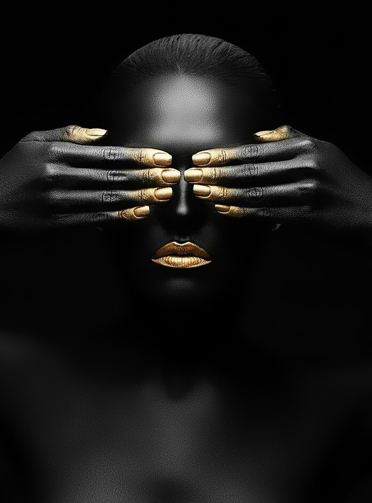 Gilded Secrets Black & Gold Face Wall Art
