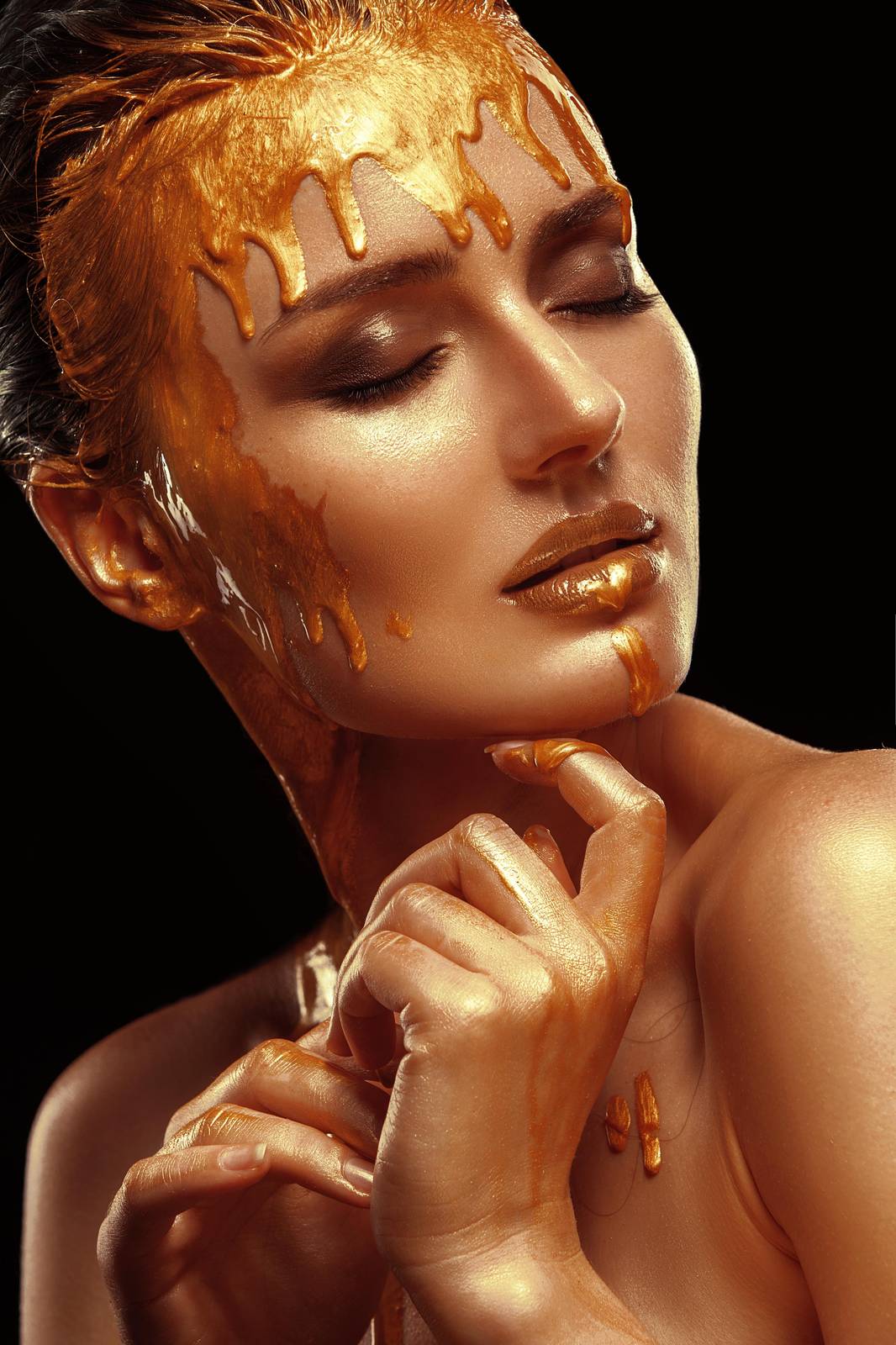 Golden Drip Elegance Woman Portrait Wall Art