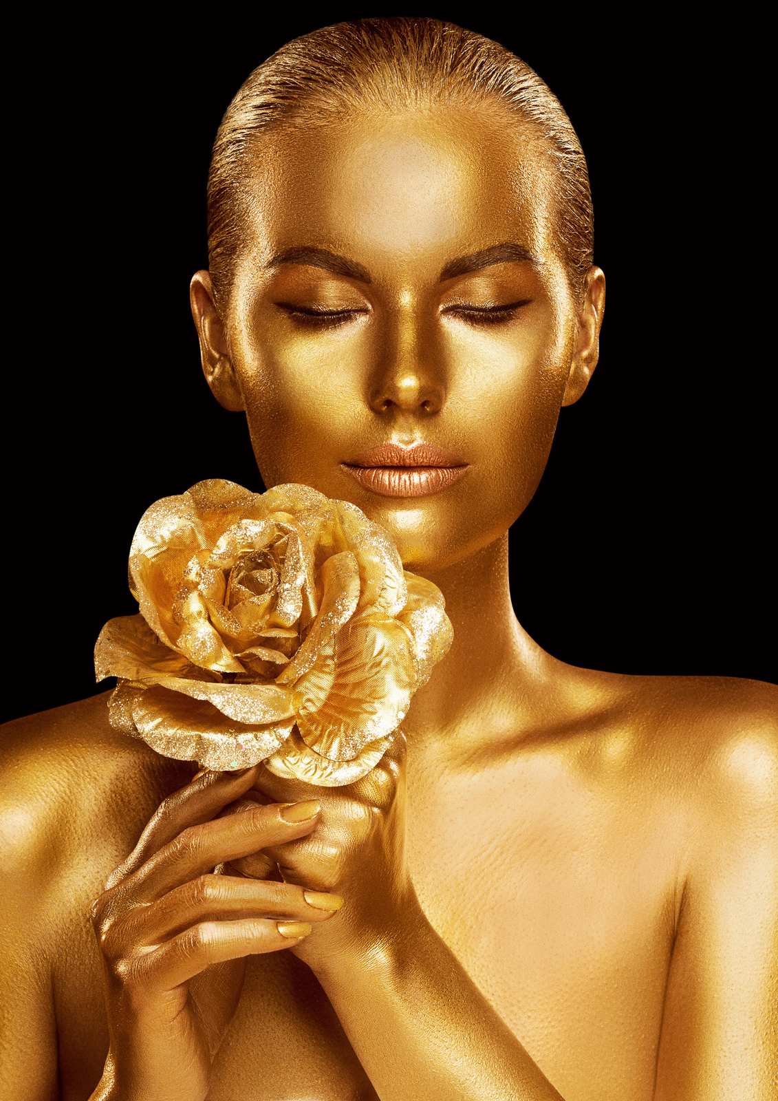 Golden Bloom Woman & Rose Wall Art