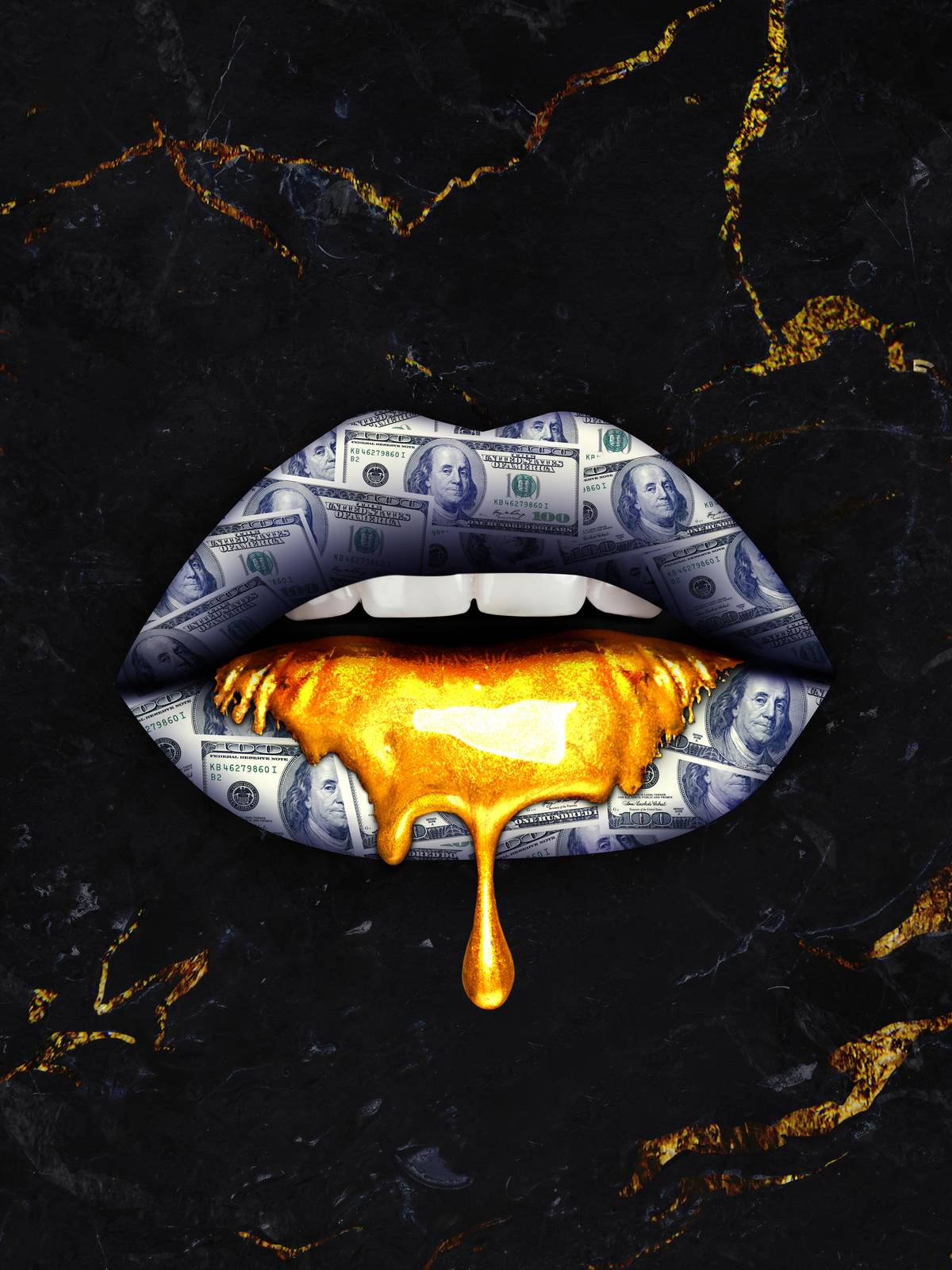 Dripping Gold Lips & Money Wall Art