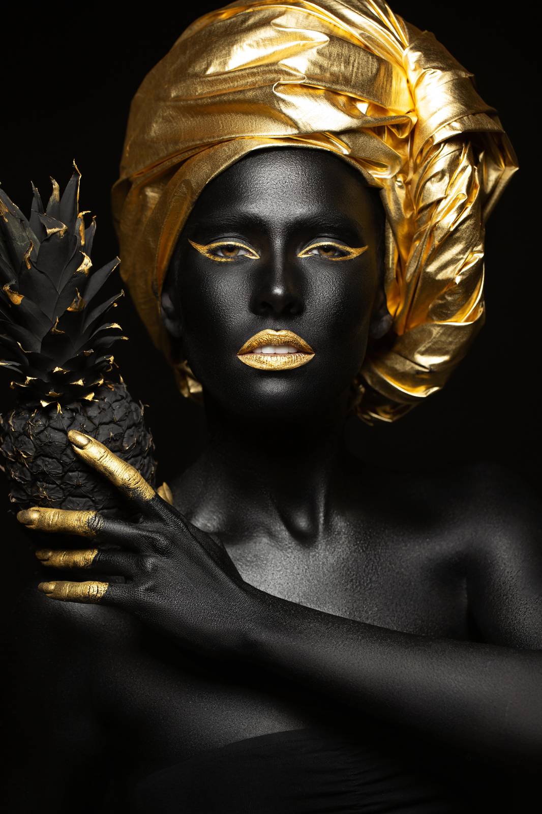 Elegant Gold & Black Woman Pineapple Wall Art