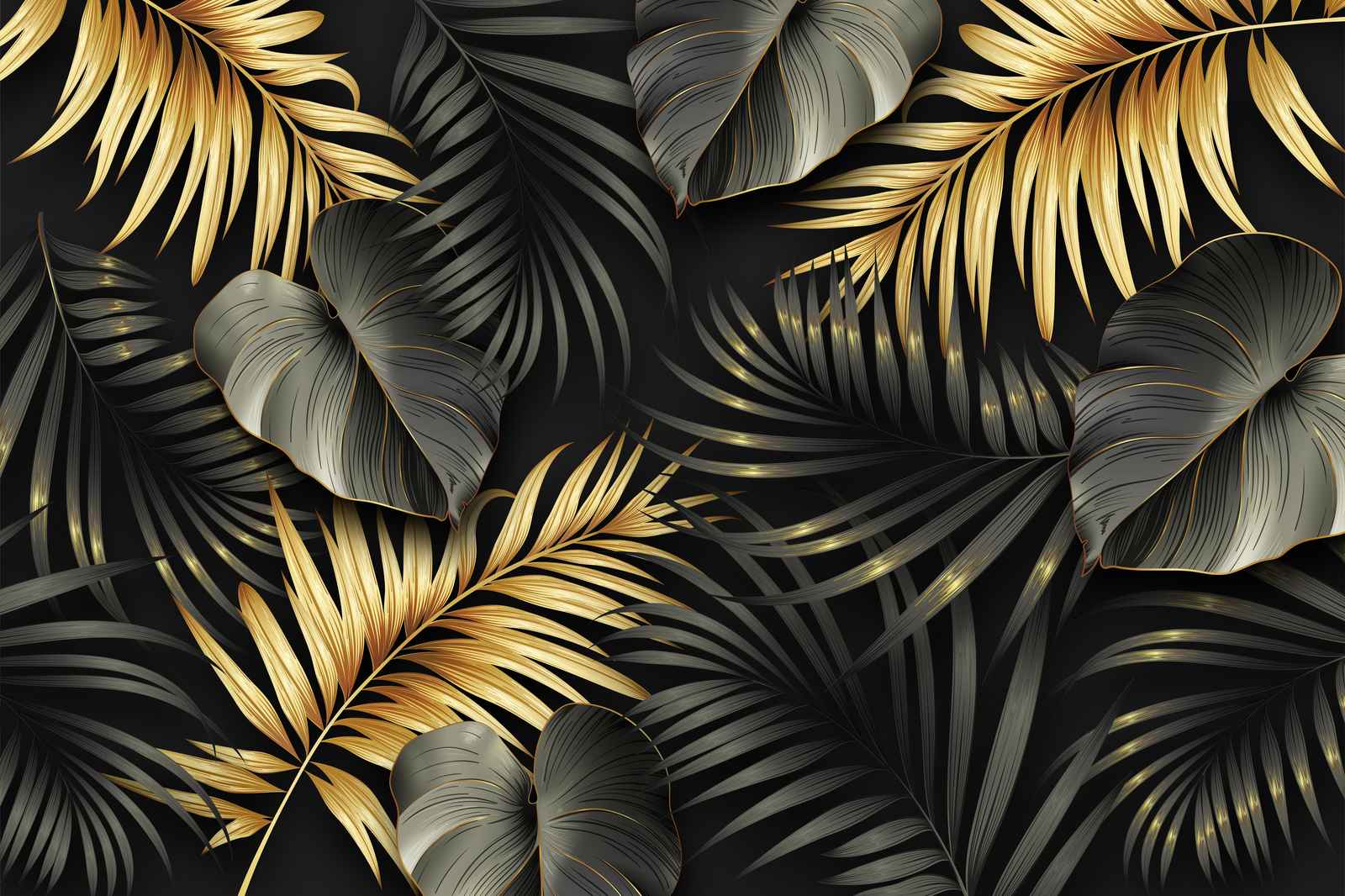 Luxurious Gold & Black Tropical Leaf Wall Art