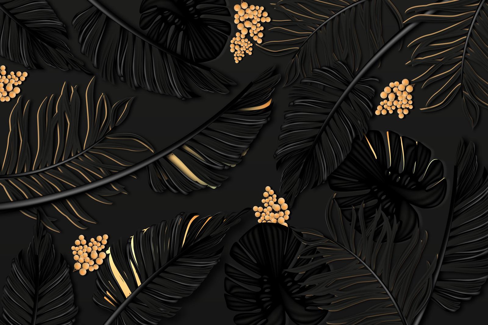 Elegant Black & Gold Tropical Leaves Wall Art