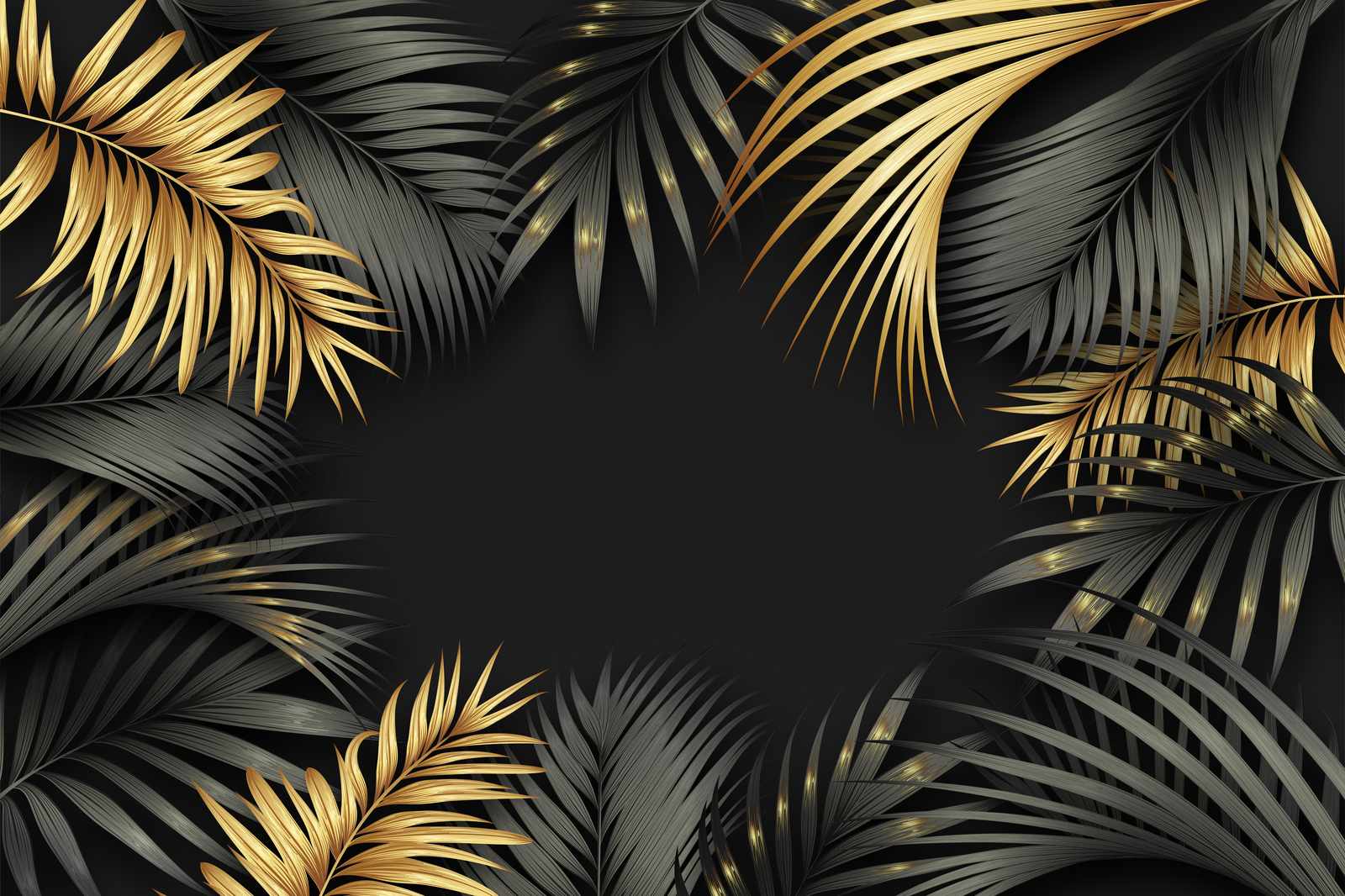 Luxury Gold & Black Palm Leaf Wall Art