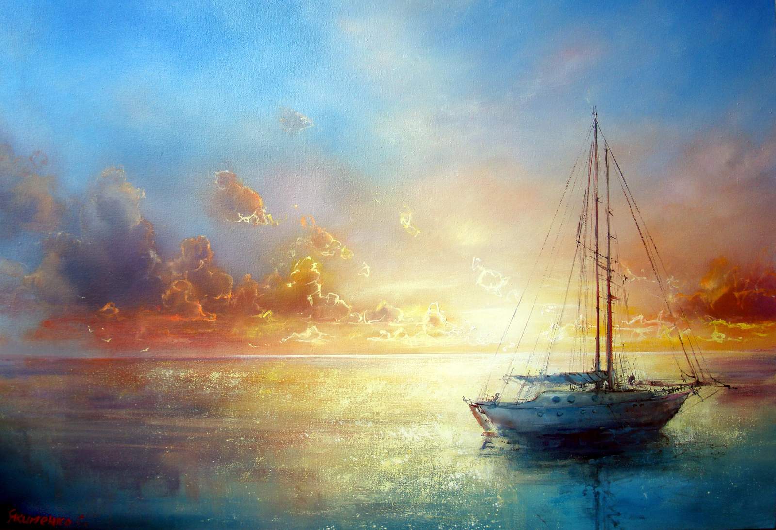 Serene Sailboat Sunset Seascape Wall Art
