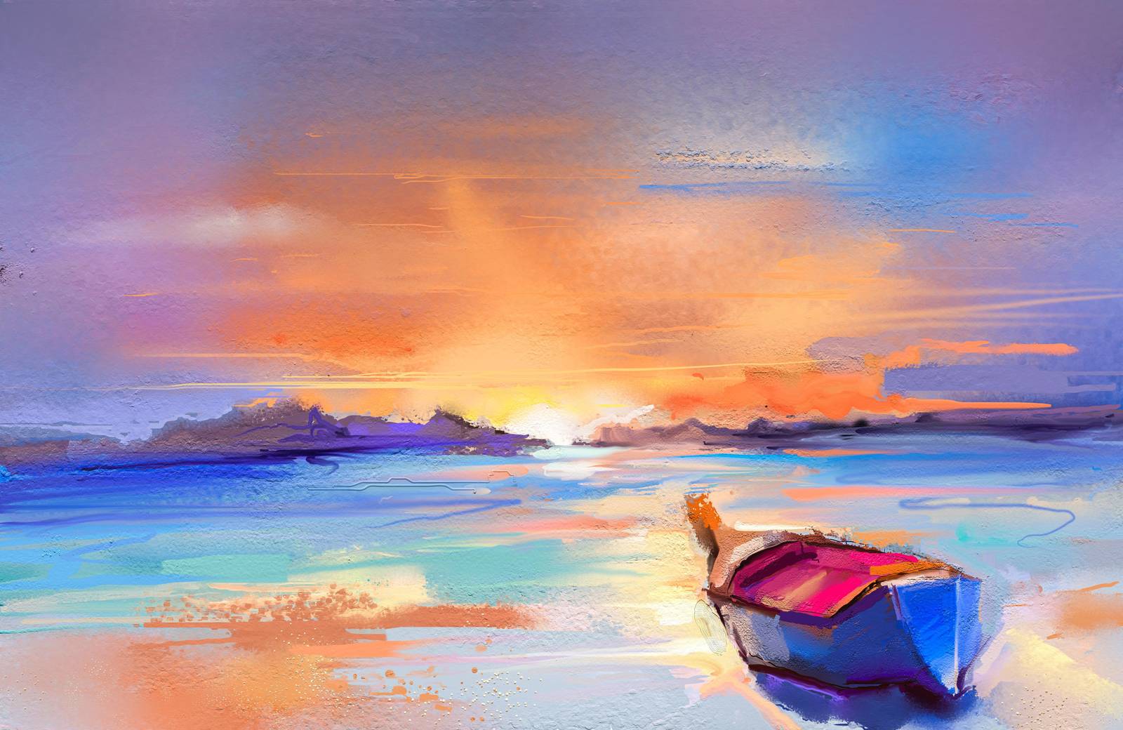 Serene Sunset Boat Abstract Wall Art