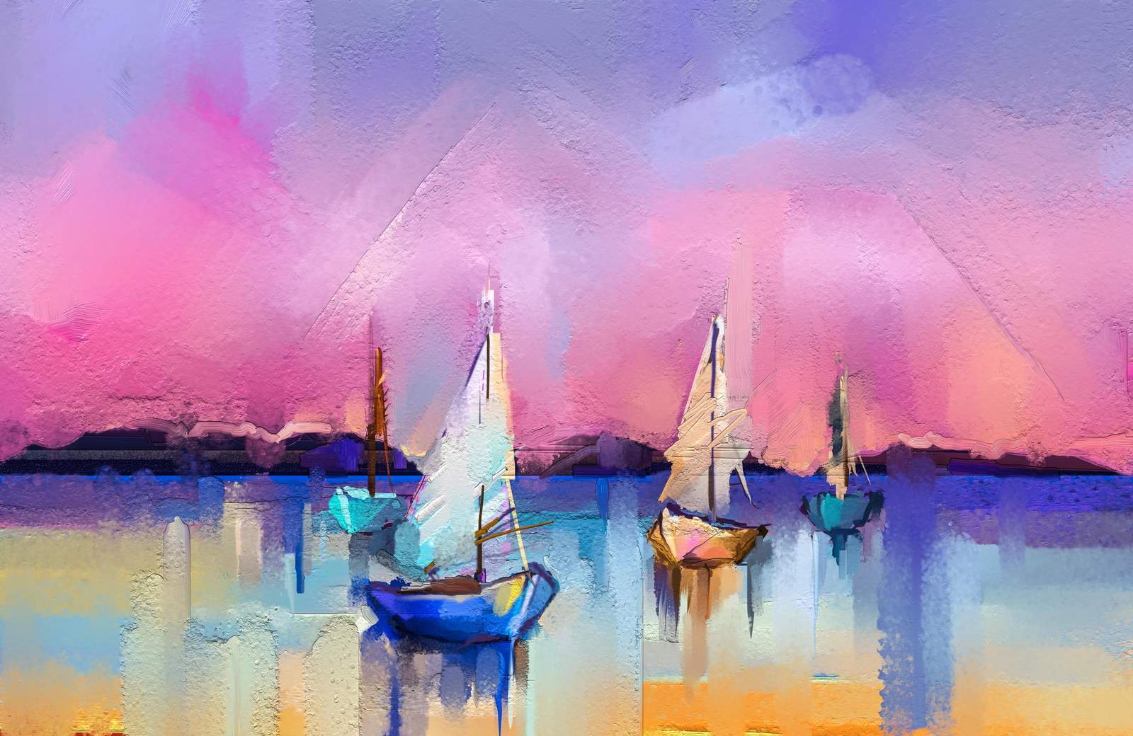 Dreamy Sailboats Sunset Wall Art