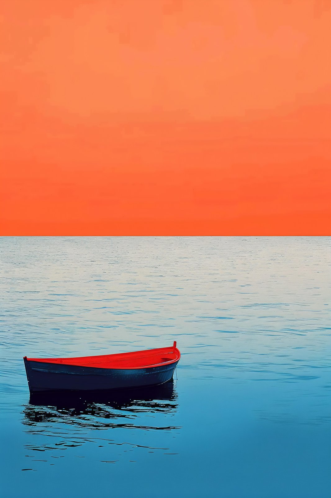 Serene Red Boat Minimalist Seascape Wall Art