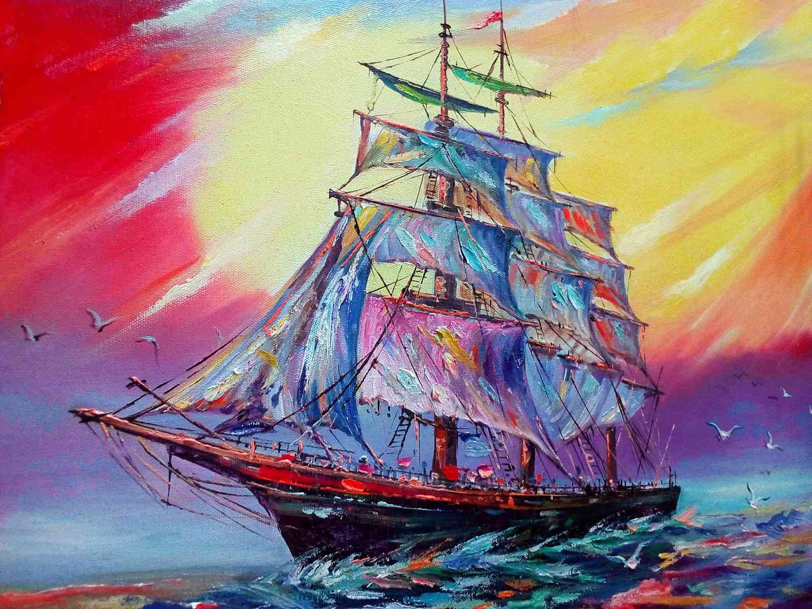 Vibrant Sailboat Sunset Wall Art Wall Art