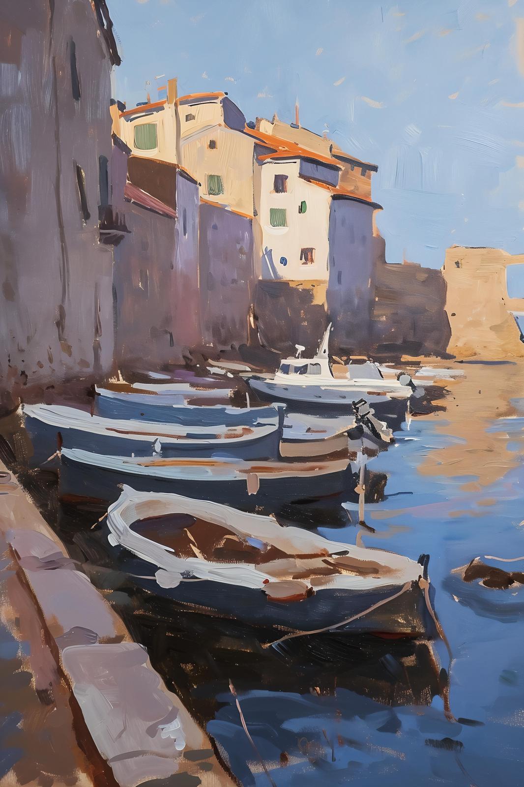 Coastal Harbor Boats & Buildings Wall Art
