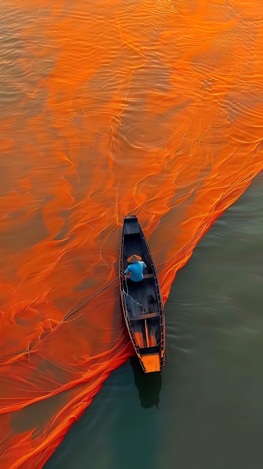 Serene Fisherman Orange Net Wall Art