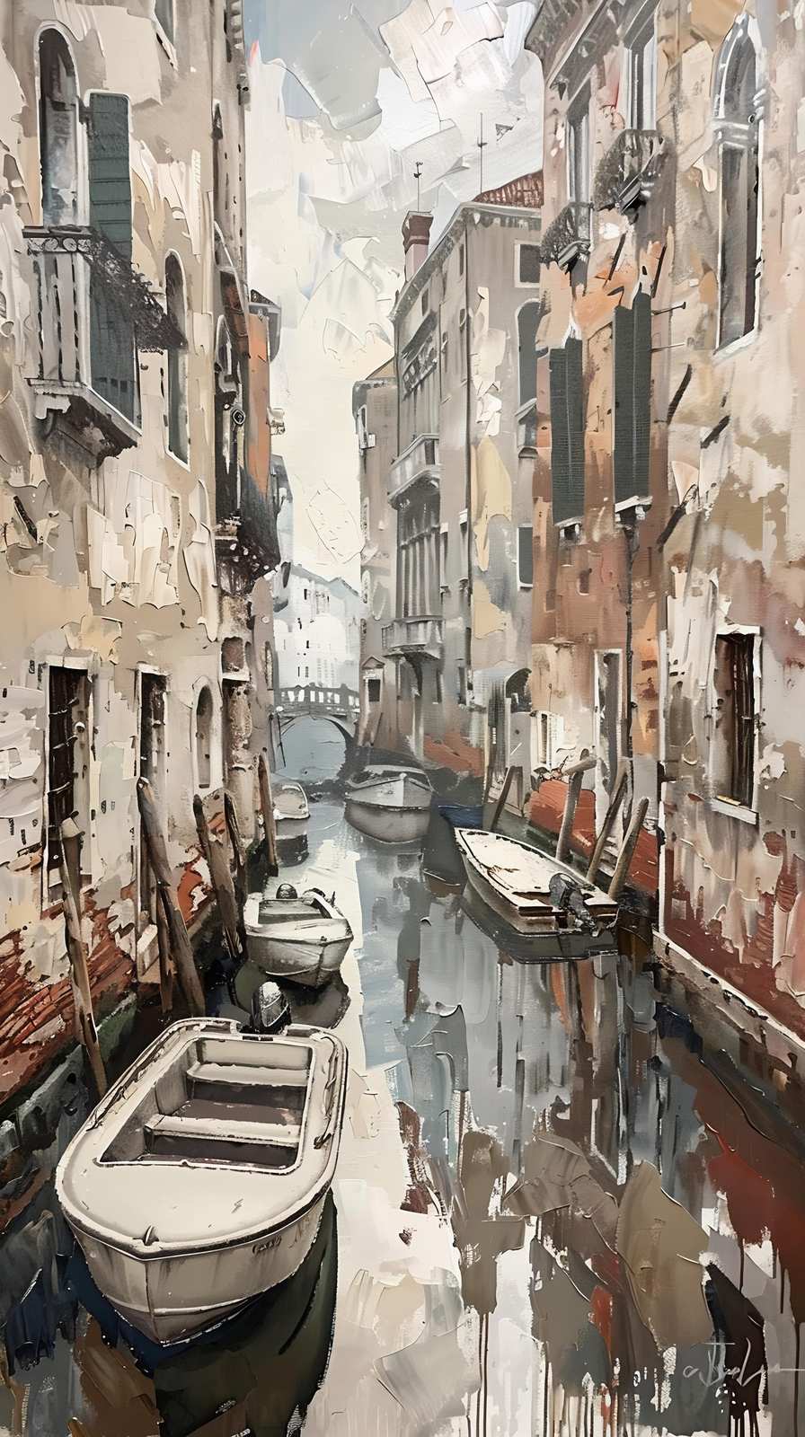 Venetian Canal Boats Textured Wall Art