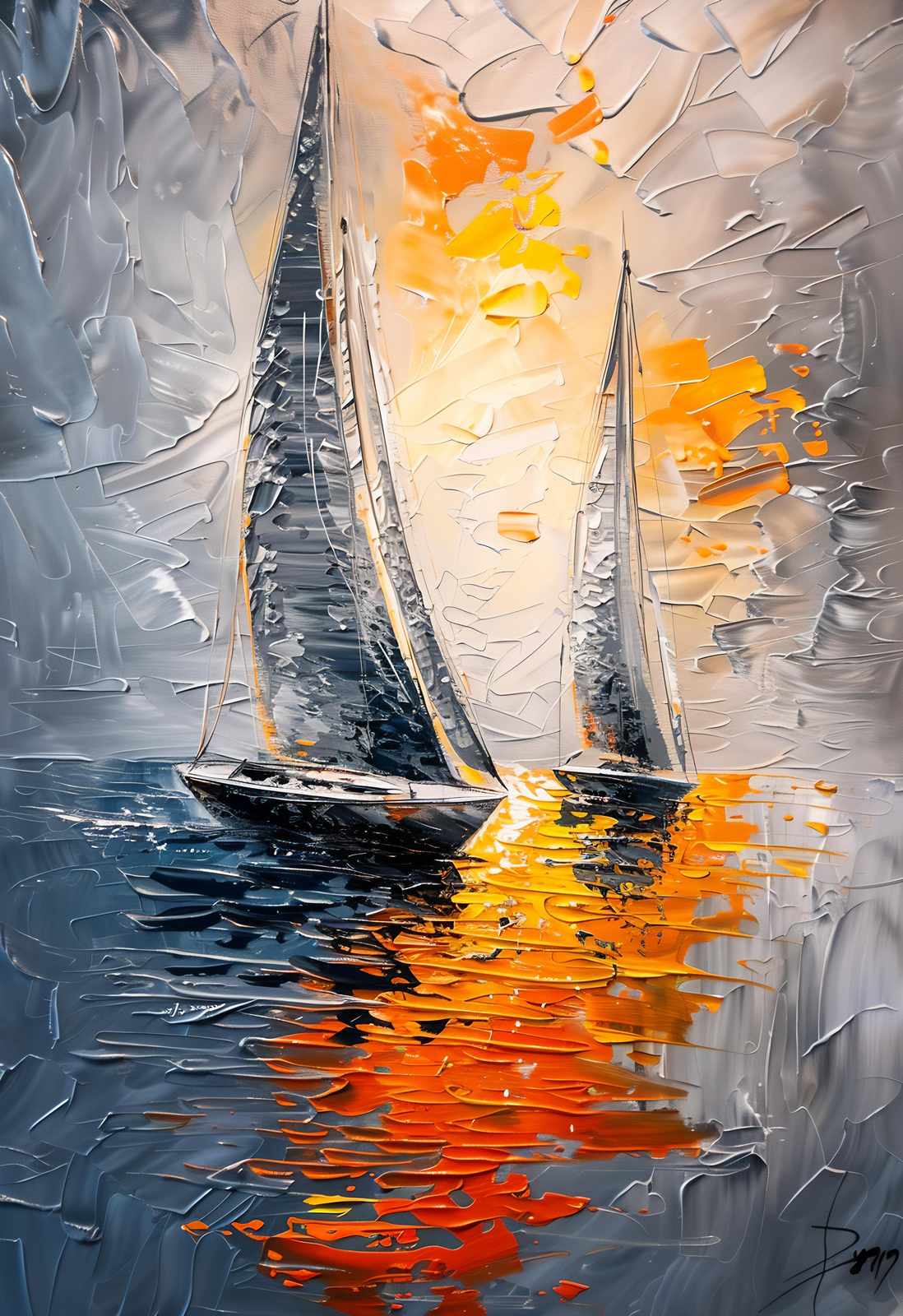 Abstract Sailboats Sunset Wall Art