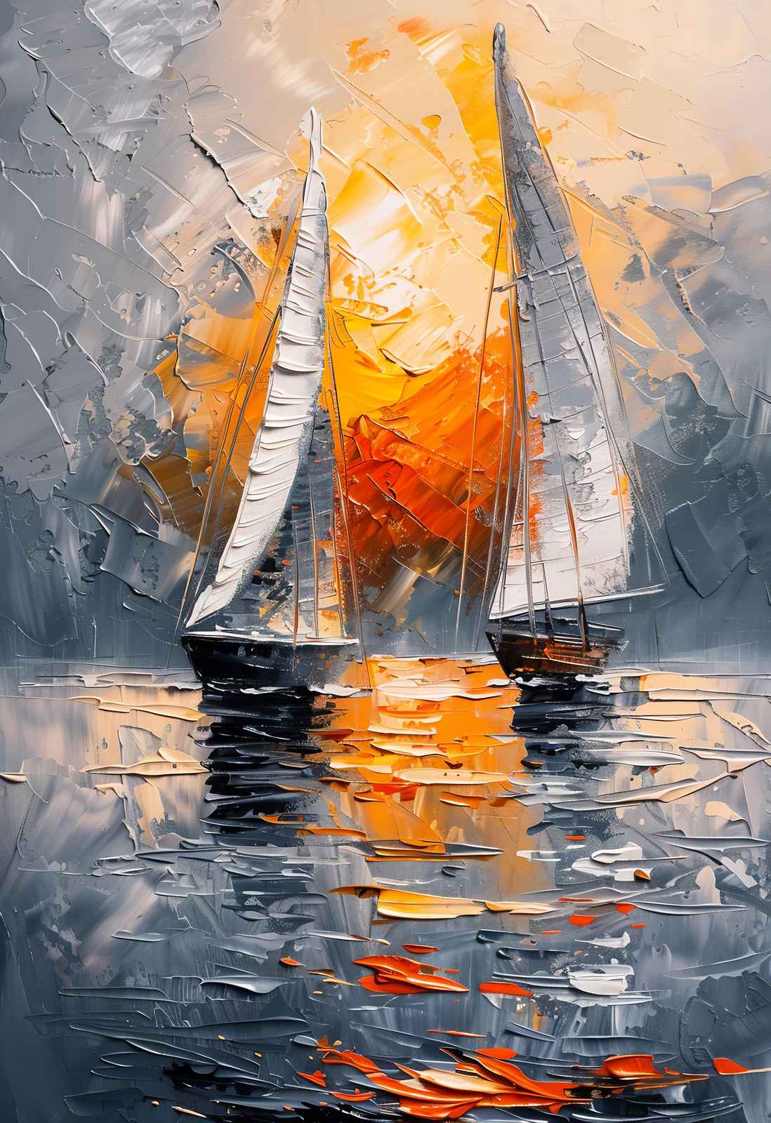 Impressionist Sailboats Sunset Wall Art