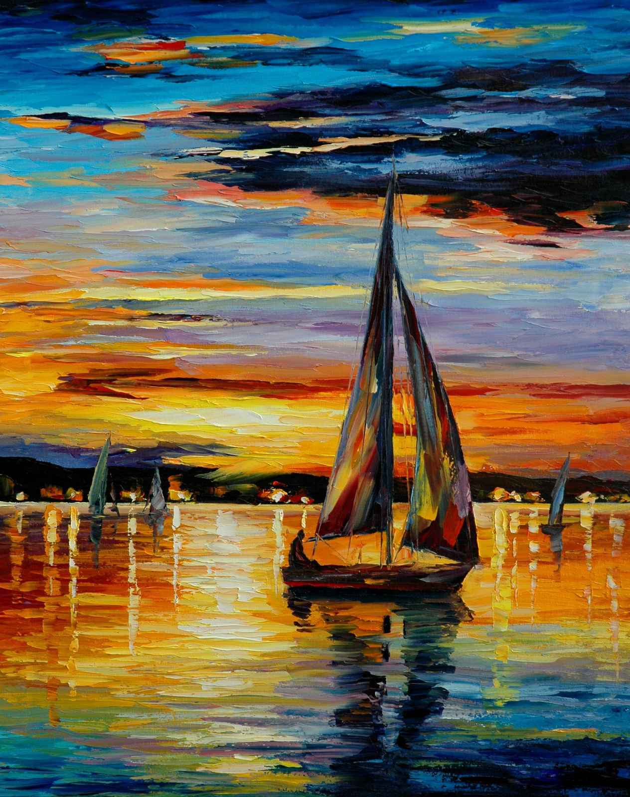 Impressionist Sunset Sailboats Wall Art
