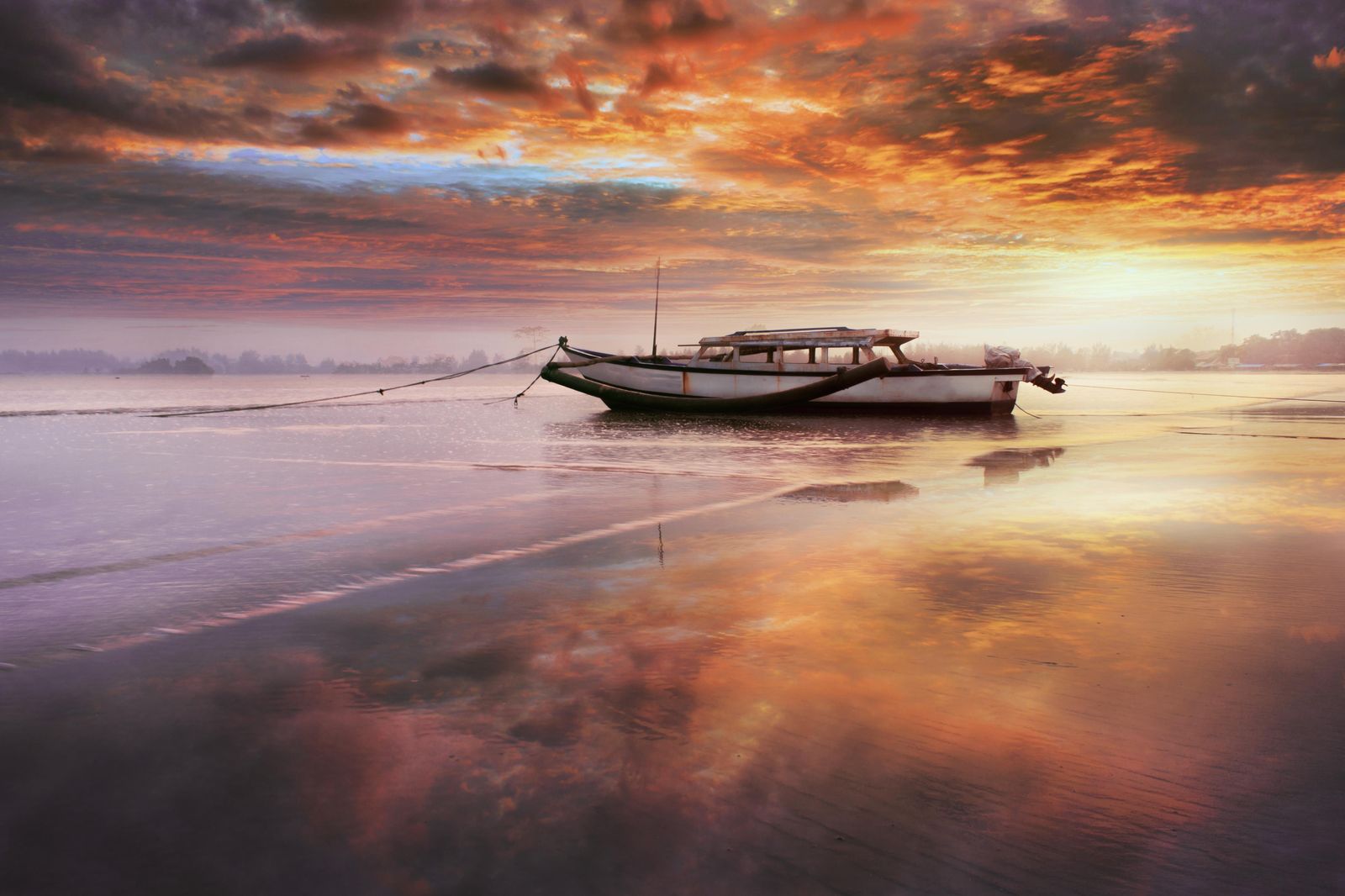 Serene Sunset Boat Wall Art
