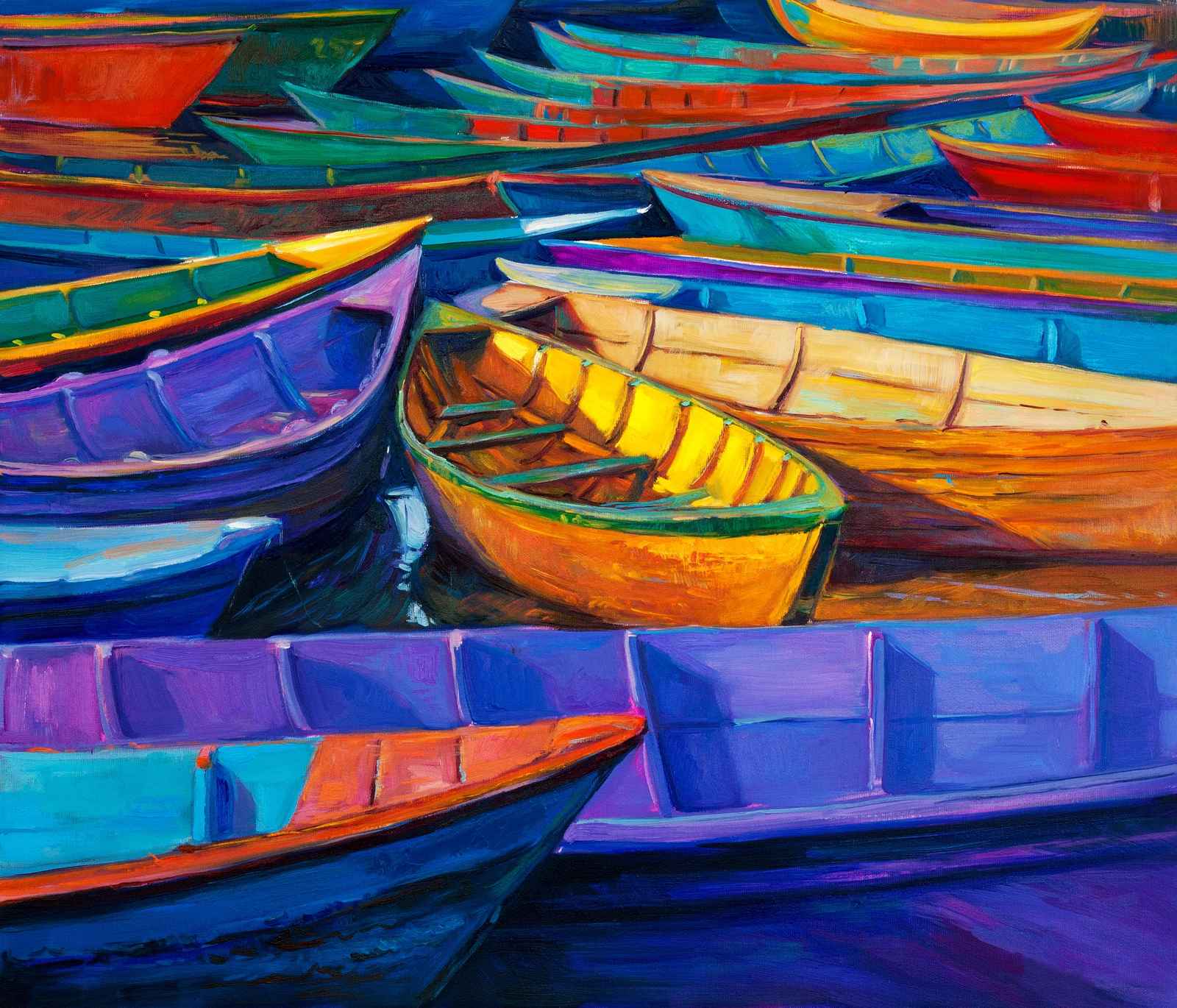 Vibrant Boat Row Wall Art - Coastal Wall Art