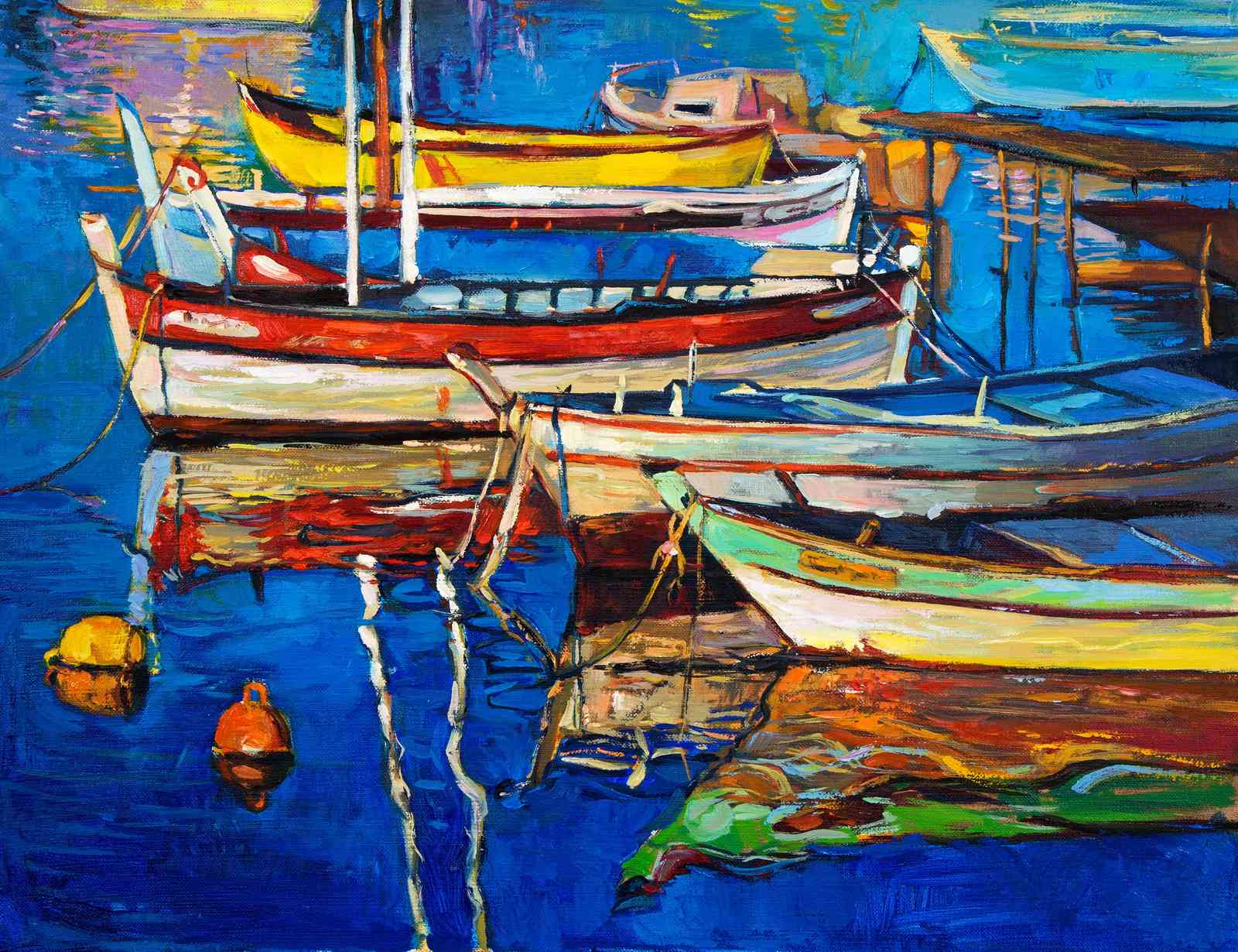 Vibrant Harbor Boats Wall Art