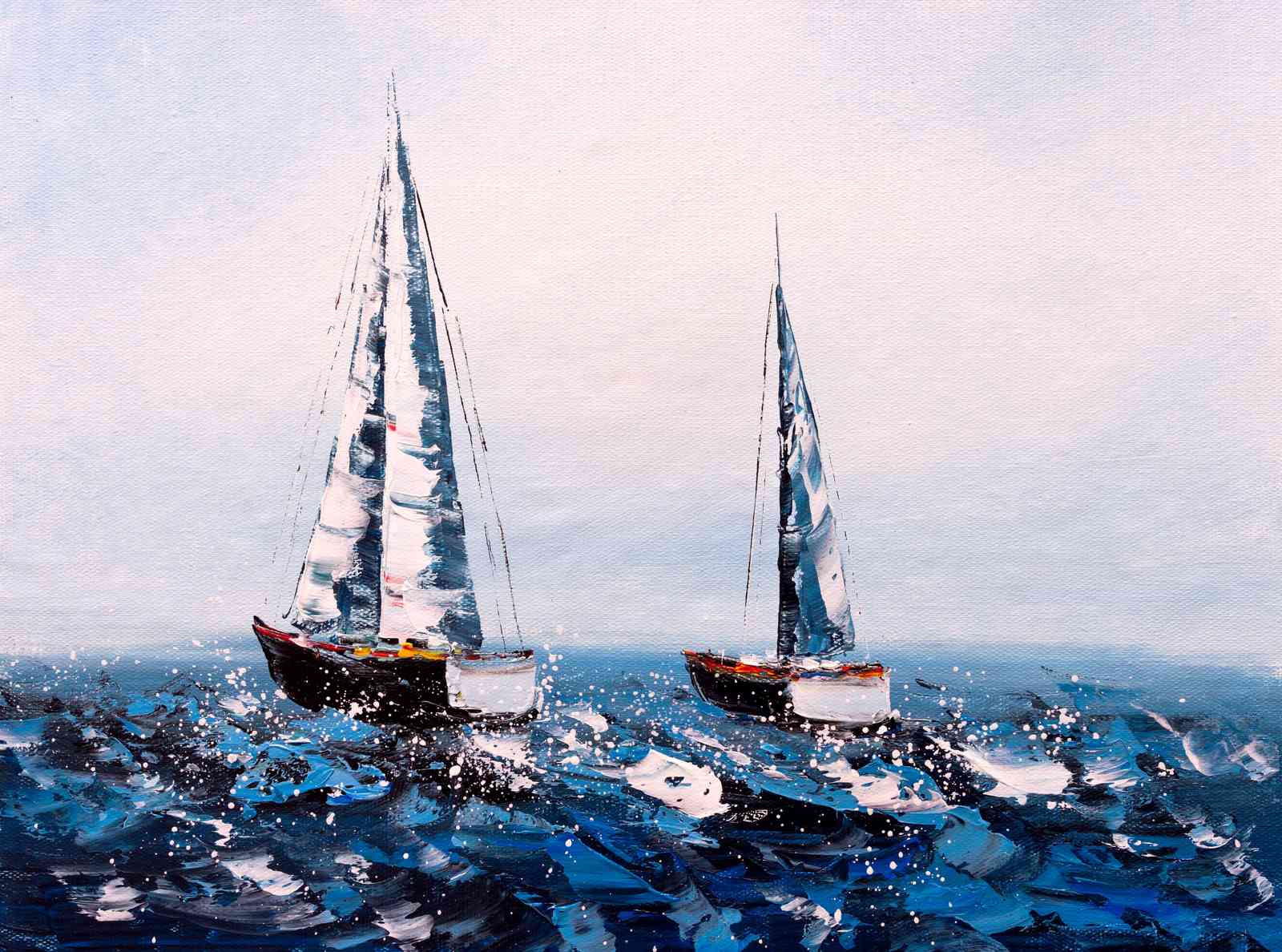 Serene Sailboats Ocean View Wall Art