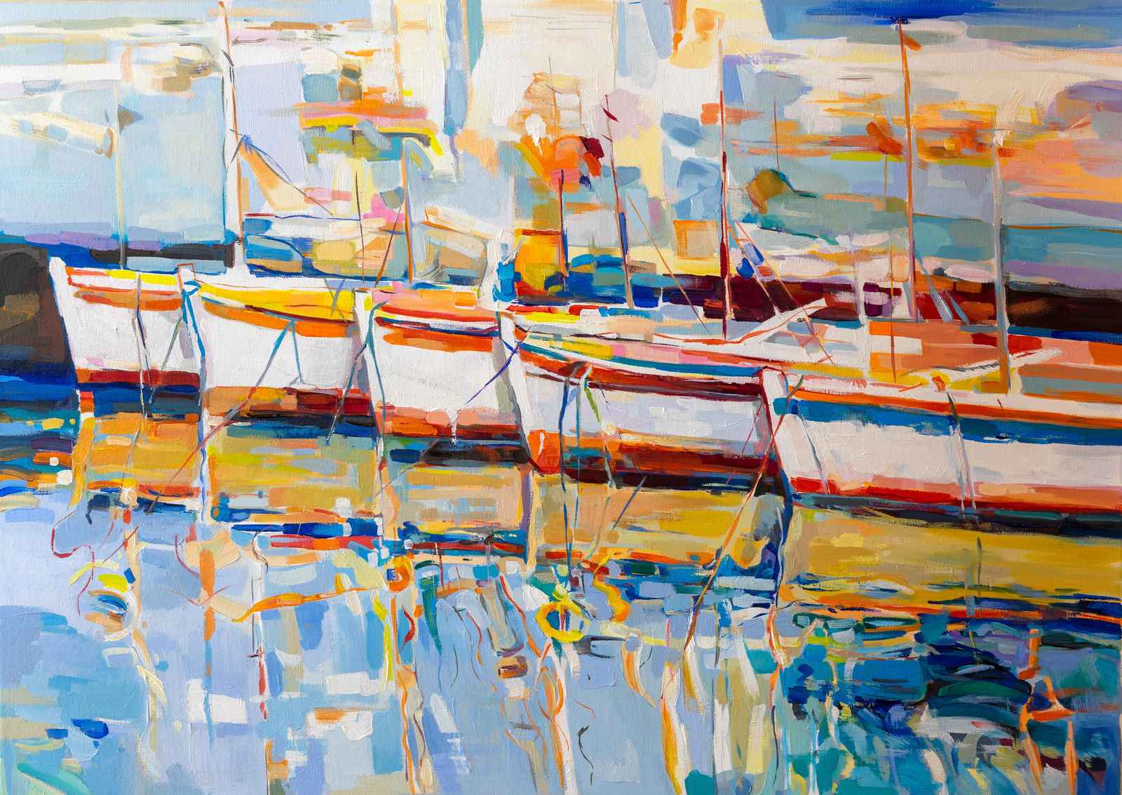 Vibrant Sailboats Impressionist Art Wall Art