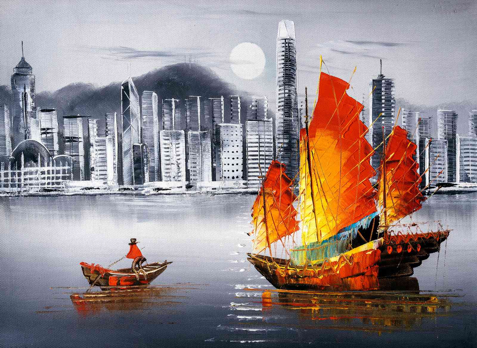 Vibrant Sailboat Cityscape Wall Art