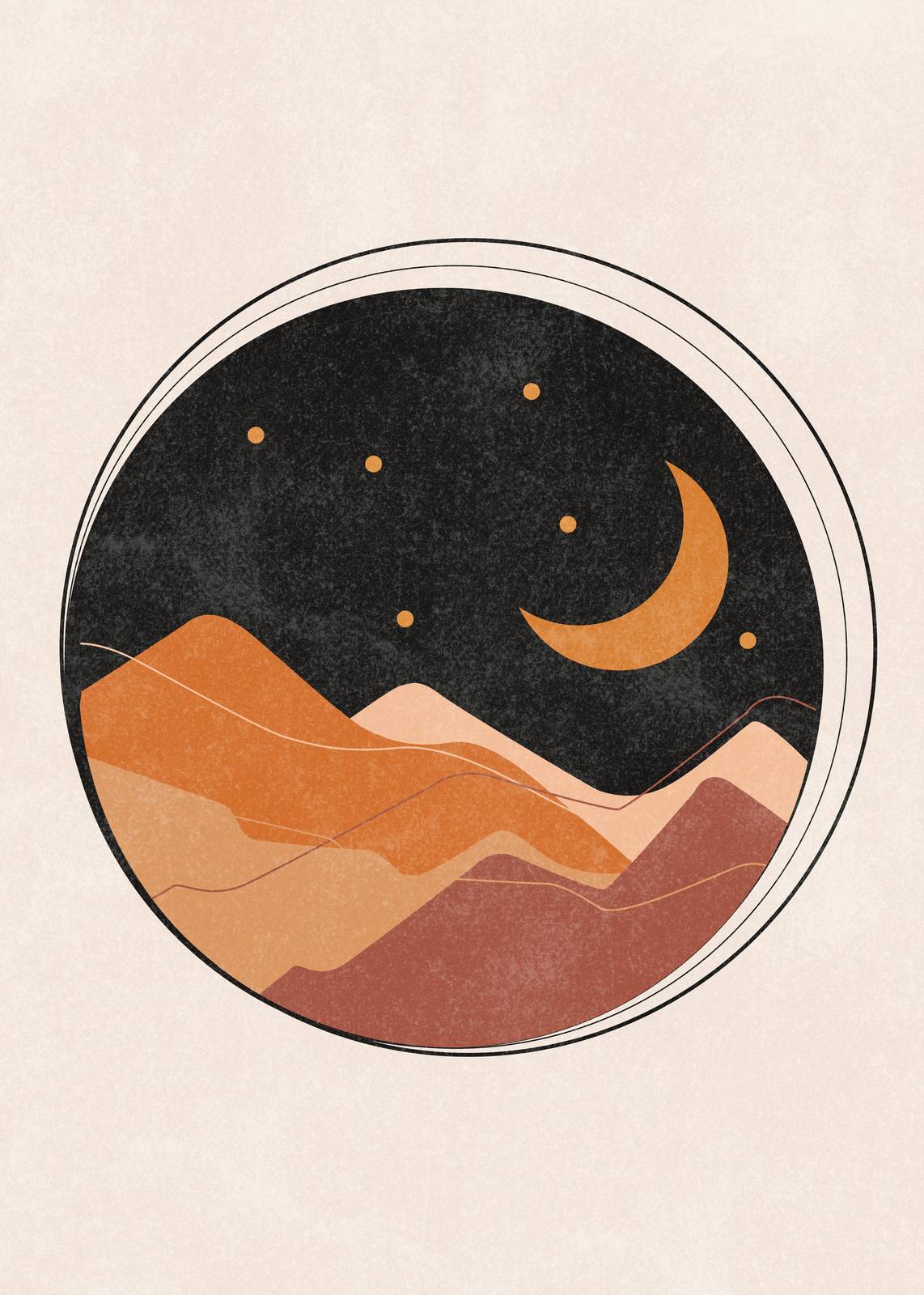 Boho Moon Mountain Abstract Landscape Wall Art