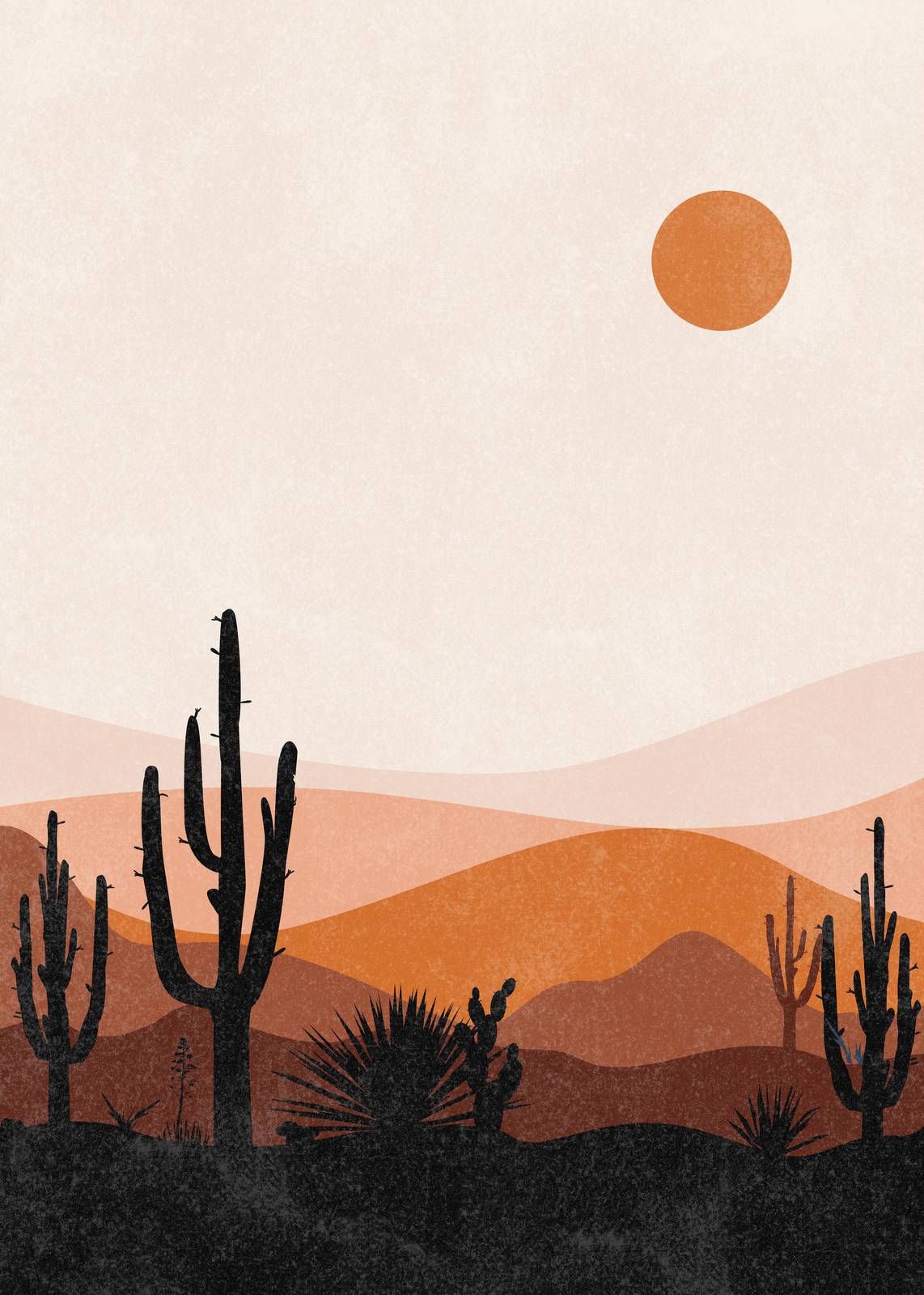Desert Sunset Cactus Boho Landscape Wall Art