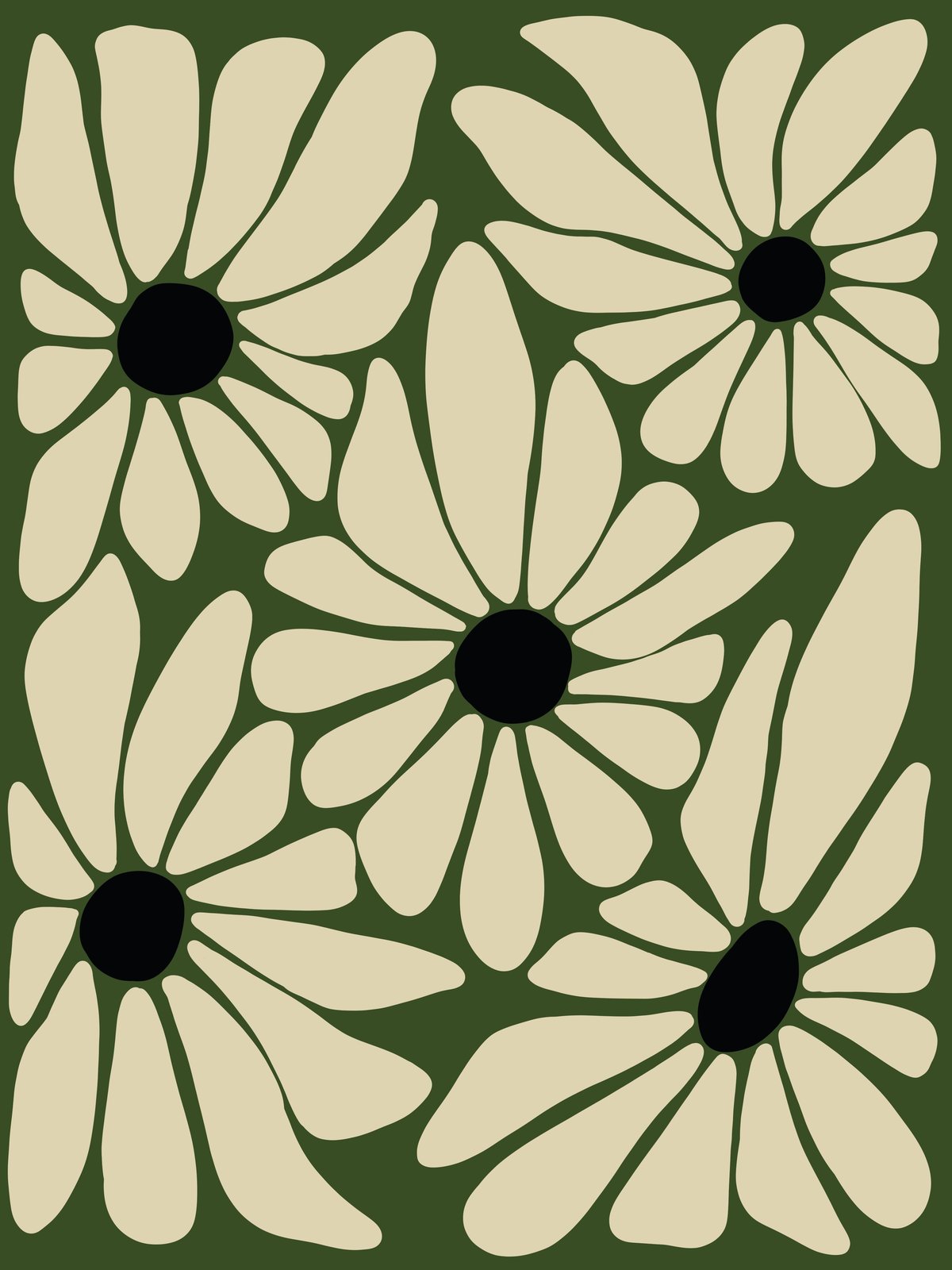 Retro Floral Daisy Green Wall Art Art