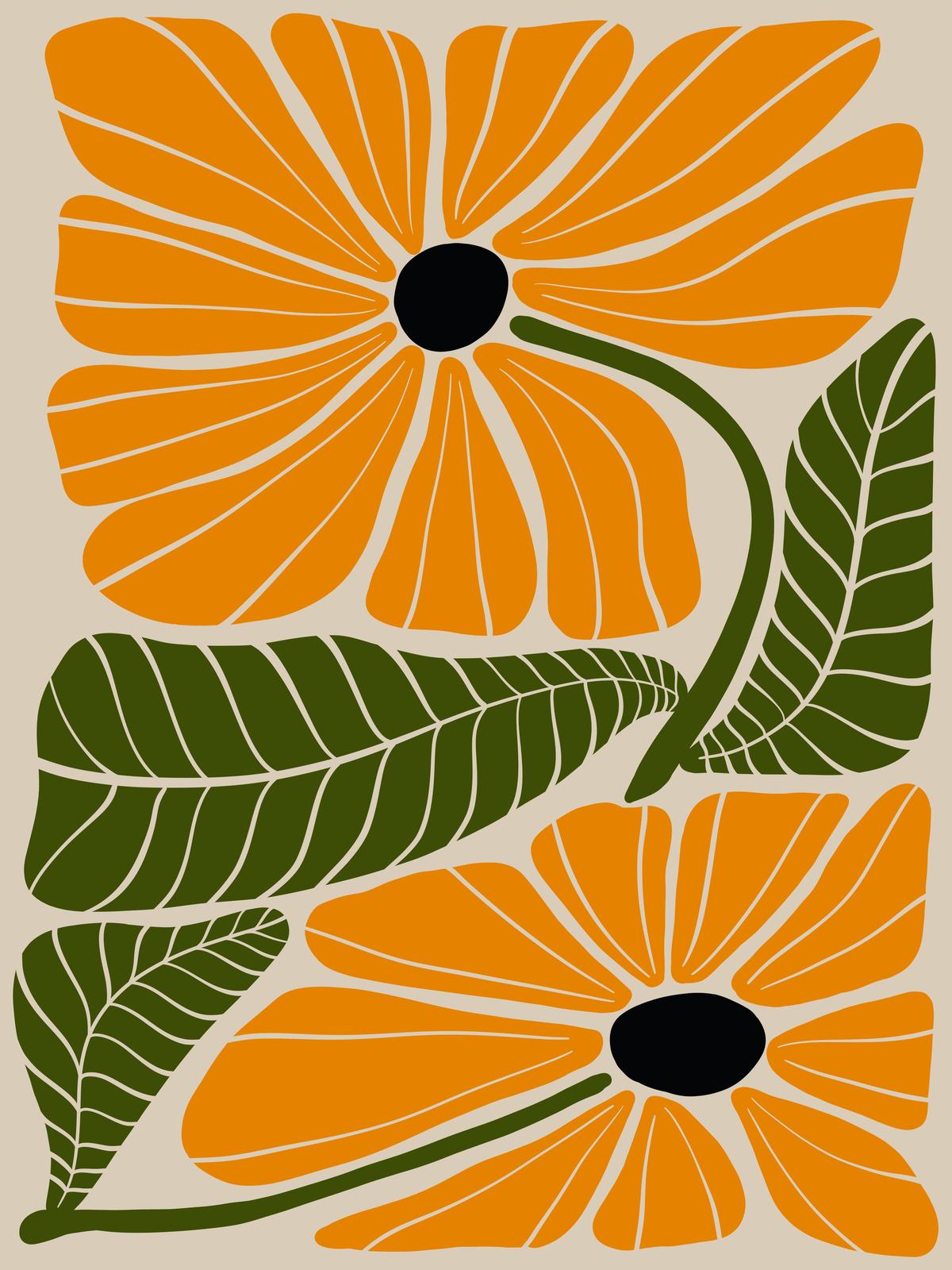 Boho Floral Burst Orange & Green Wall Art