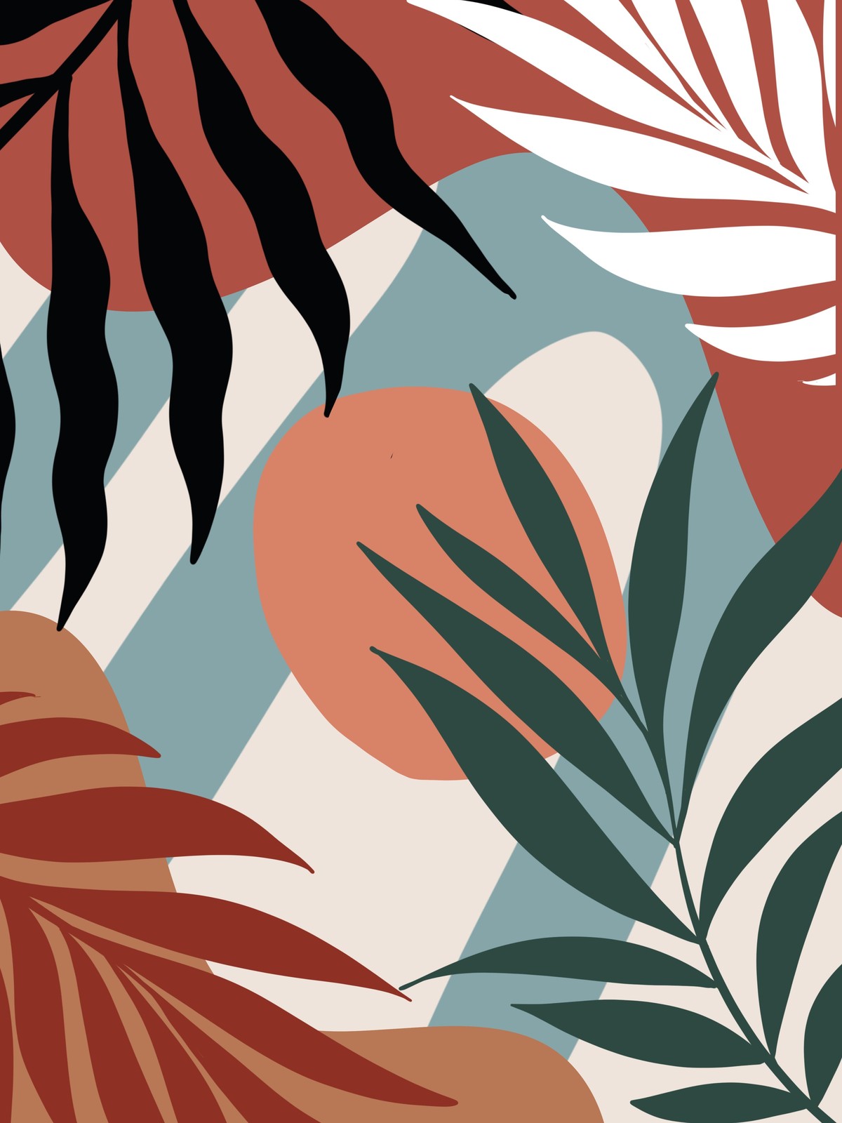 Boho Tropical Leaves Abstract Wall Art
