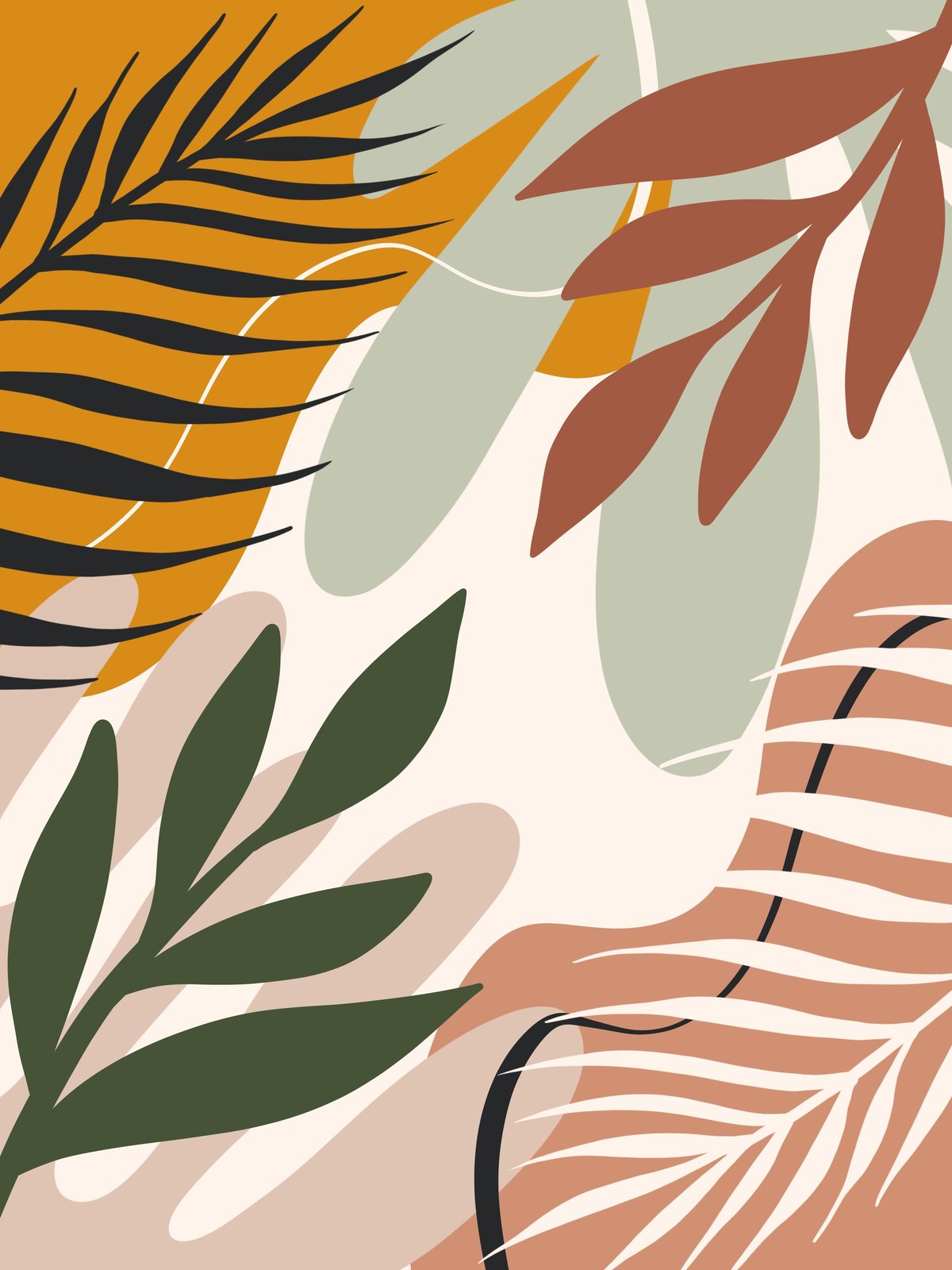 Boho Abstract Botanical Leaf Wall Art