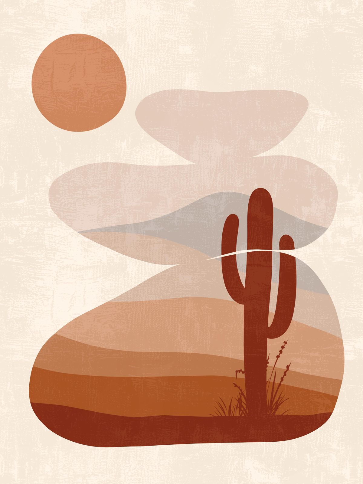 Mid-Century Desert Cactus Sunset Wall Art