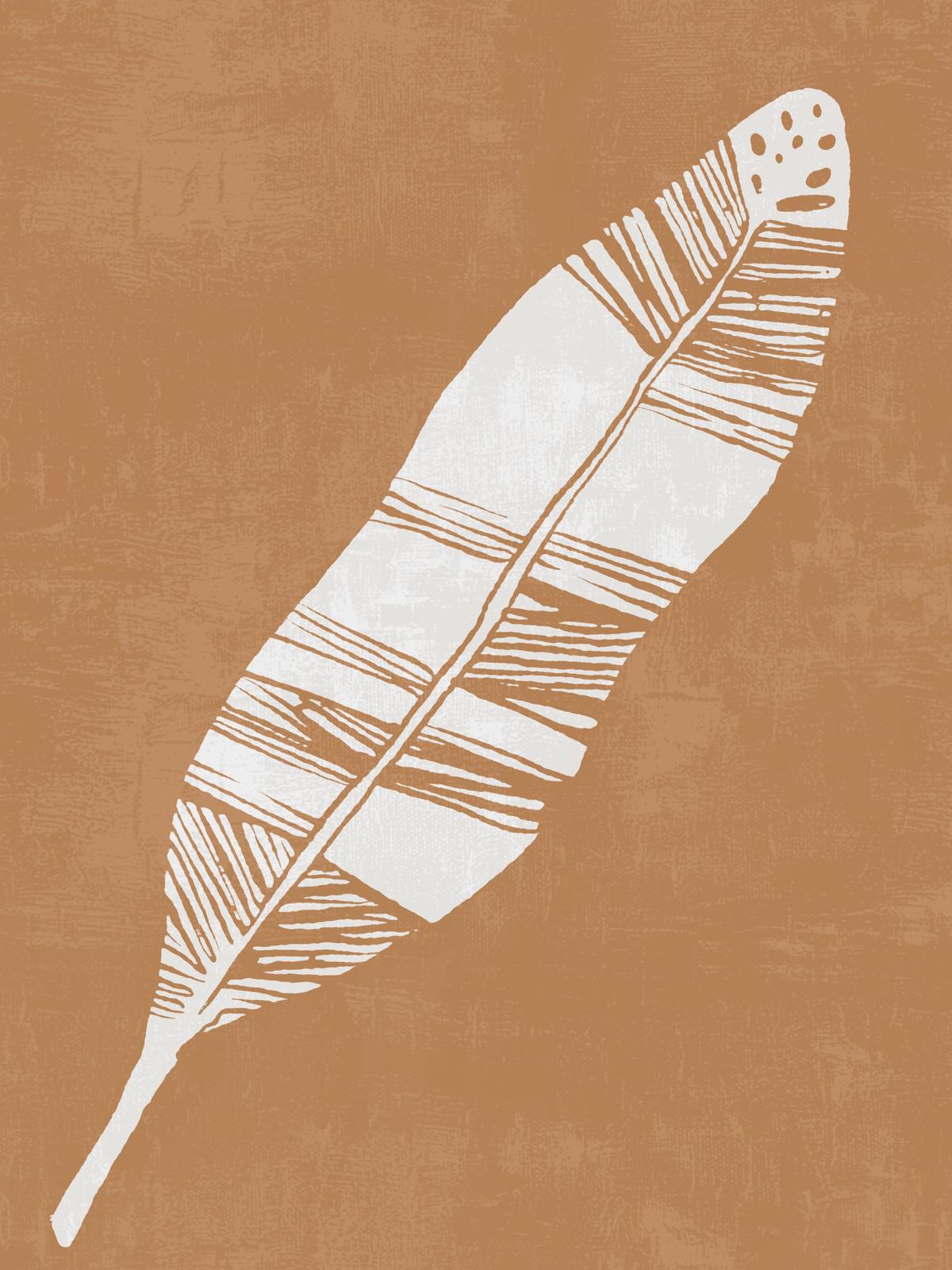 Boho White Feather Abstract Earth Tone Wall Art
