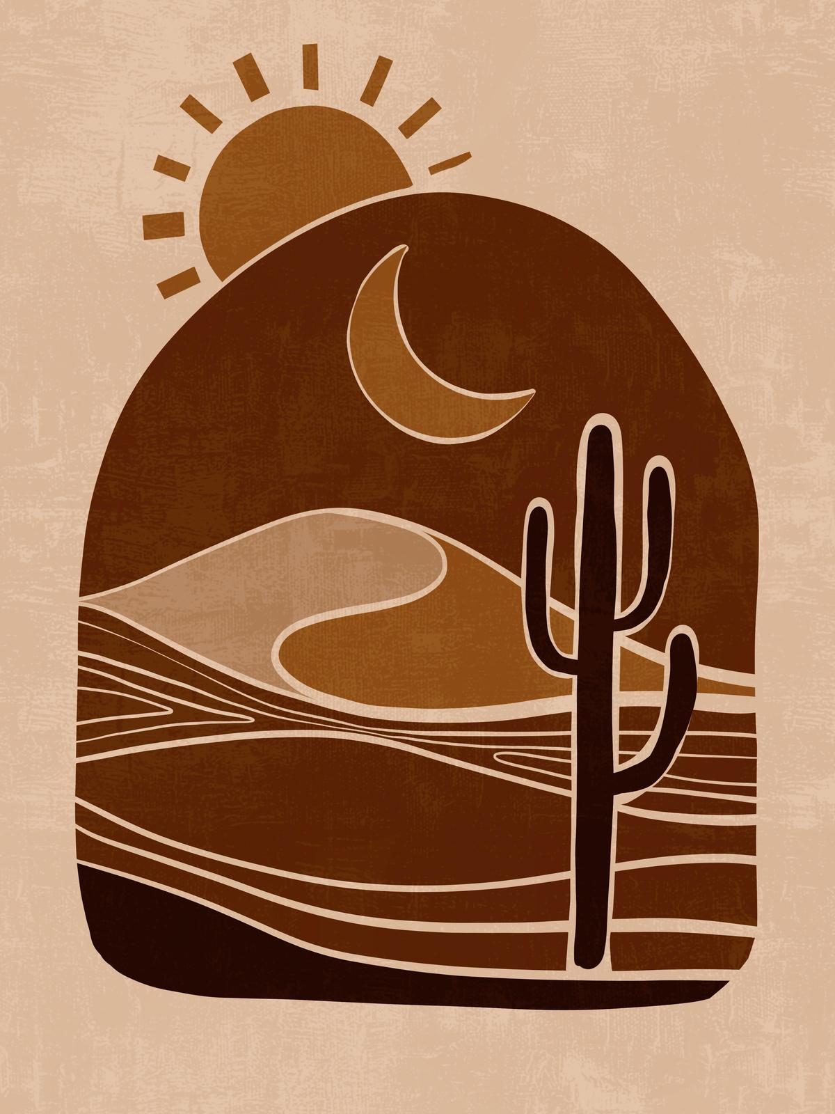Desert Dunes Cactus Boho Wall Art Wall Art