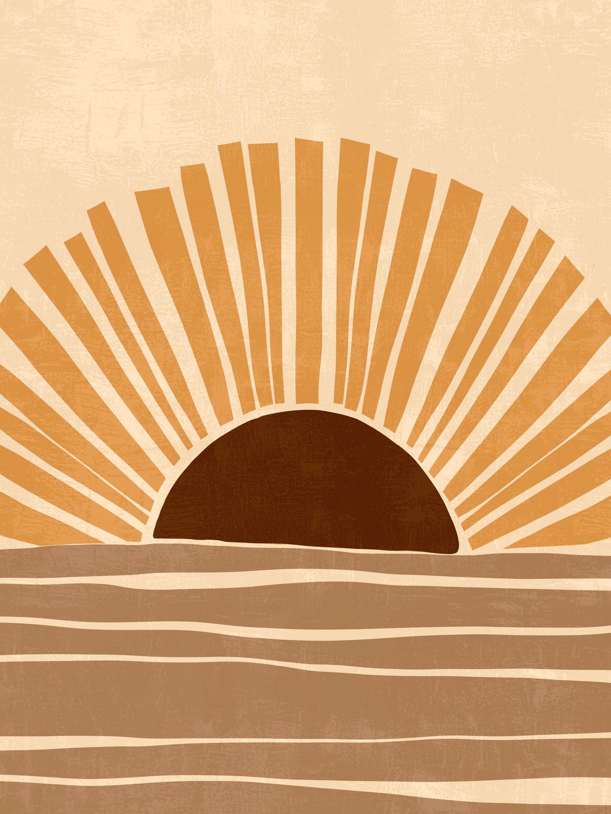 Boho Sunset Ocean Abstract Wall Art